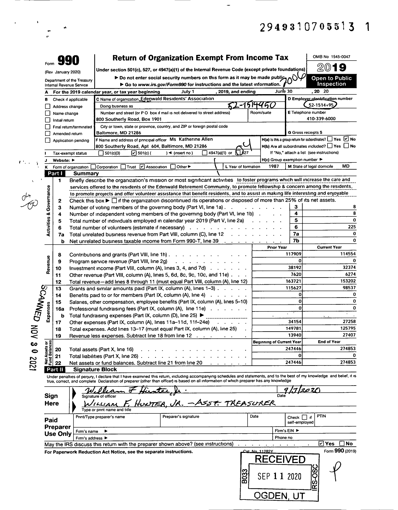 Image of first page of 2019 Form 990O for Edenwald Residents Association