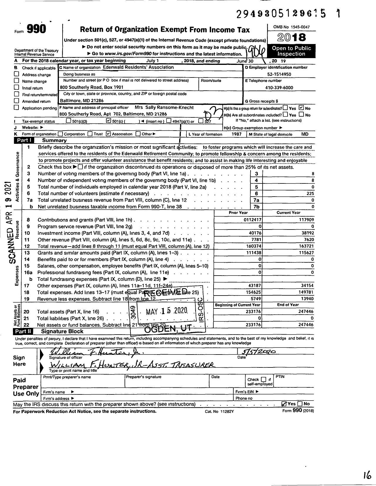 Image of first page of 2018 Form 990 for Edenwald Residents Association