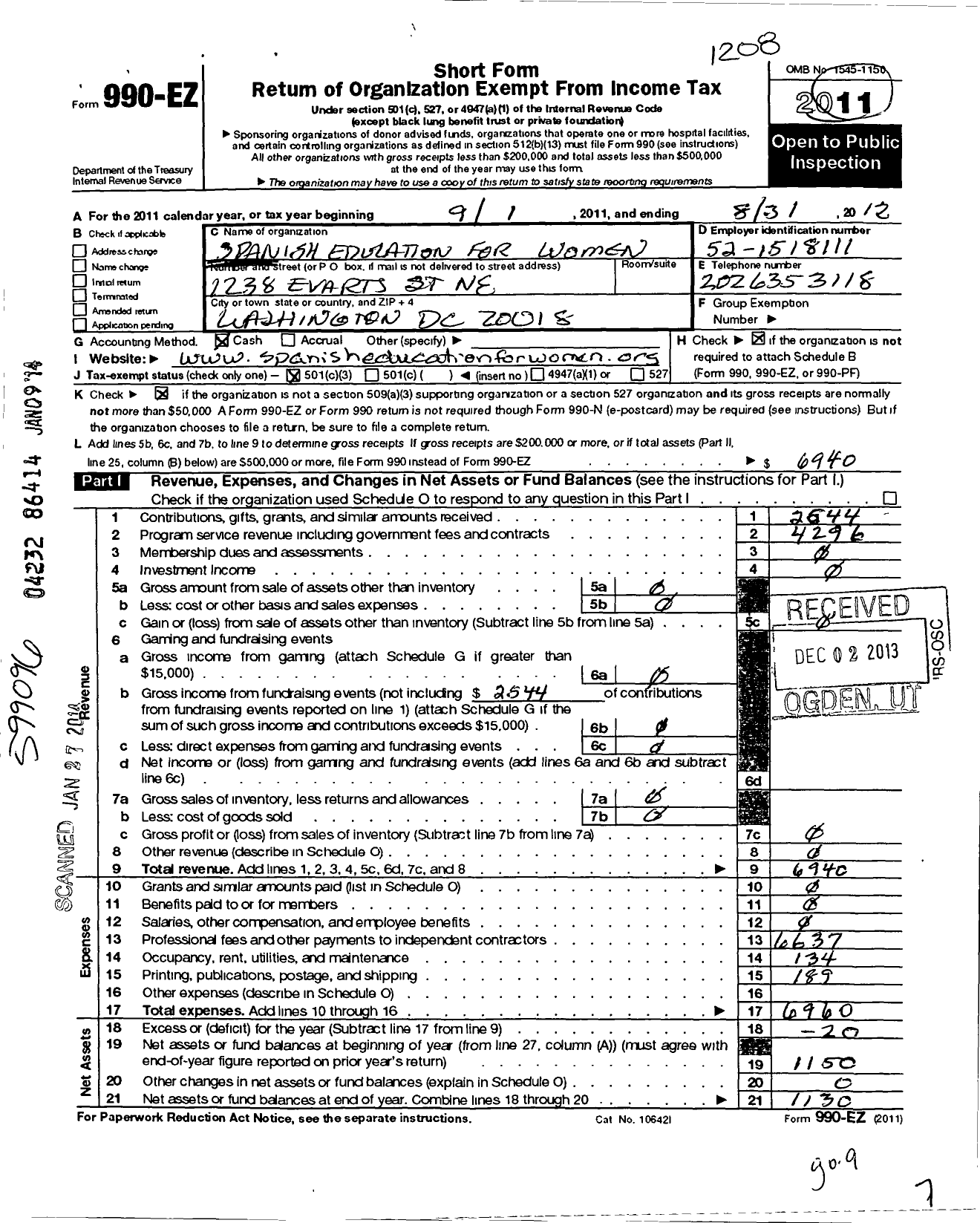 Image of first page of 2011 Form 990EZ for Spanish Education for Women