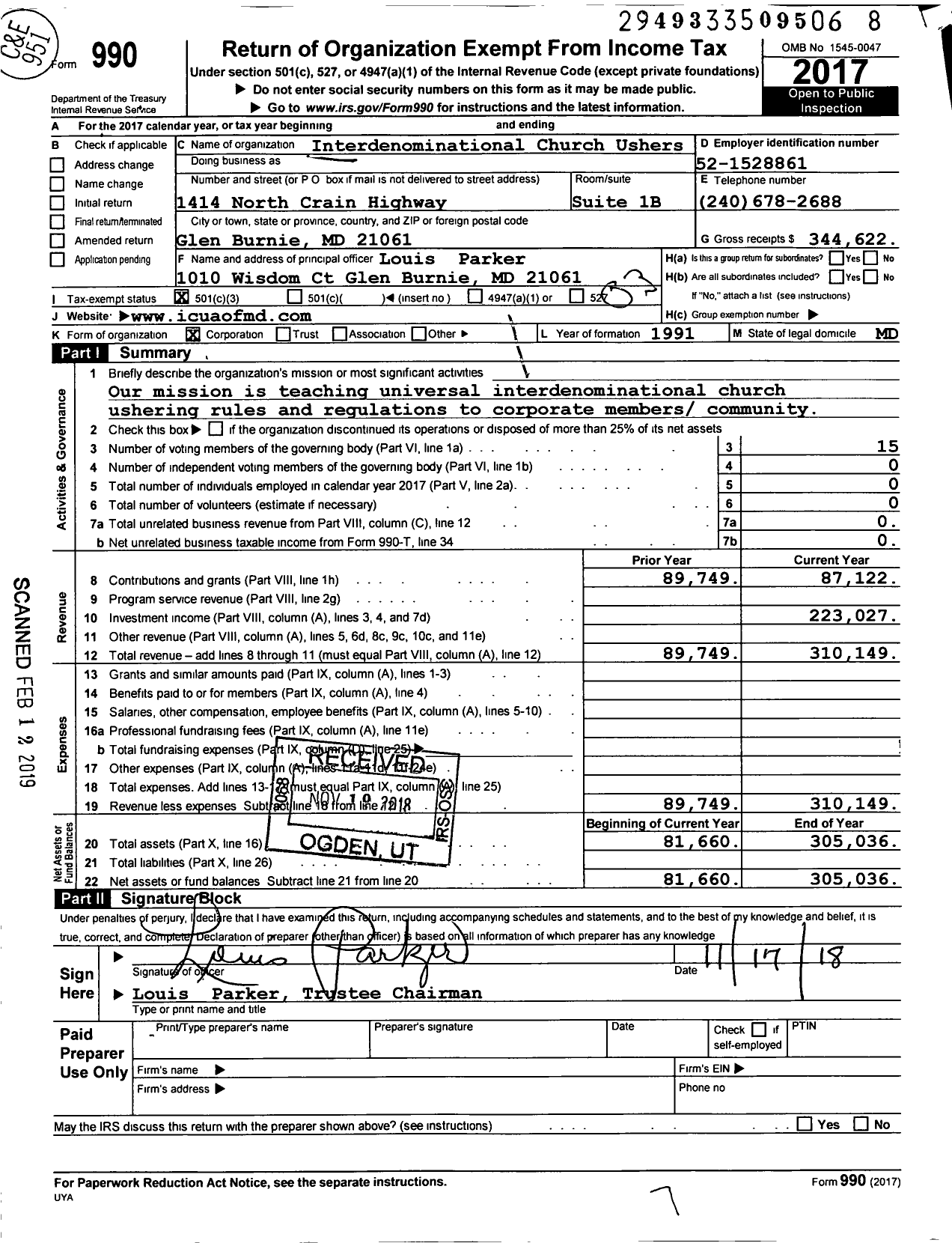 Image of first page of 2017 Form 990 for Interdenominational Church Ushers