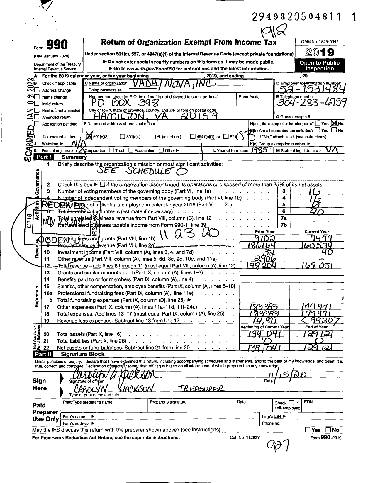 Image of first page of 2019 Form 990 for Vadanova