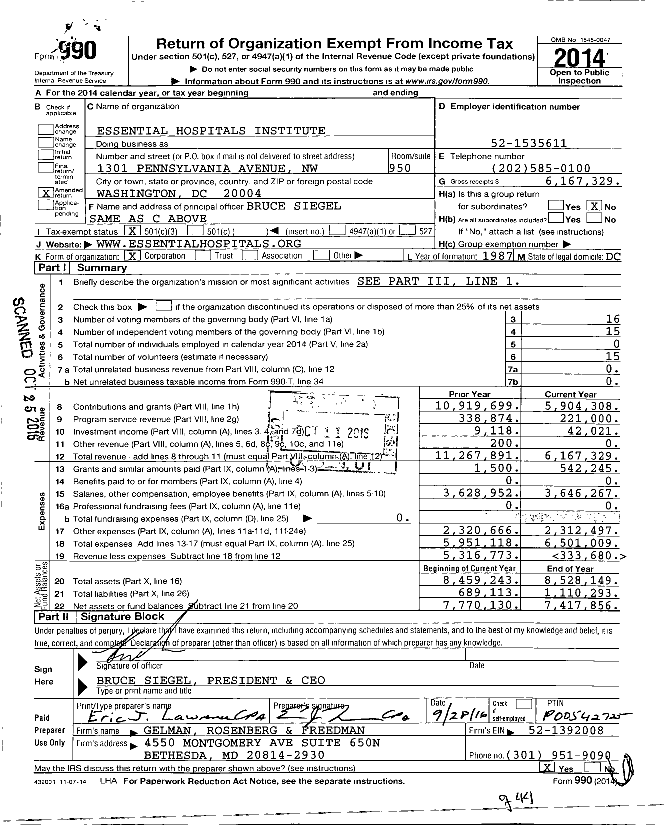 Image of first page of 2014 Form 990 for Essential Hospitals Institute