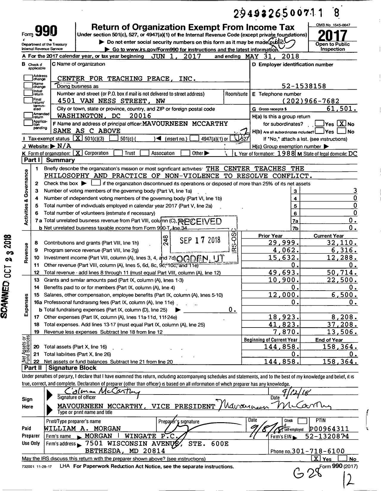 Image of first page of 2017 Form 990 for Center for Teaching Peace