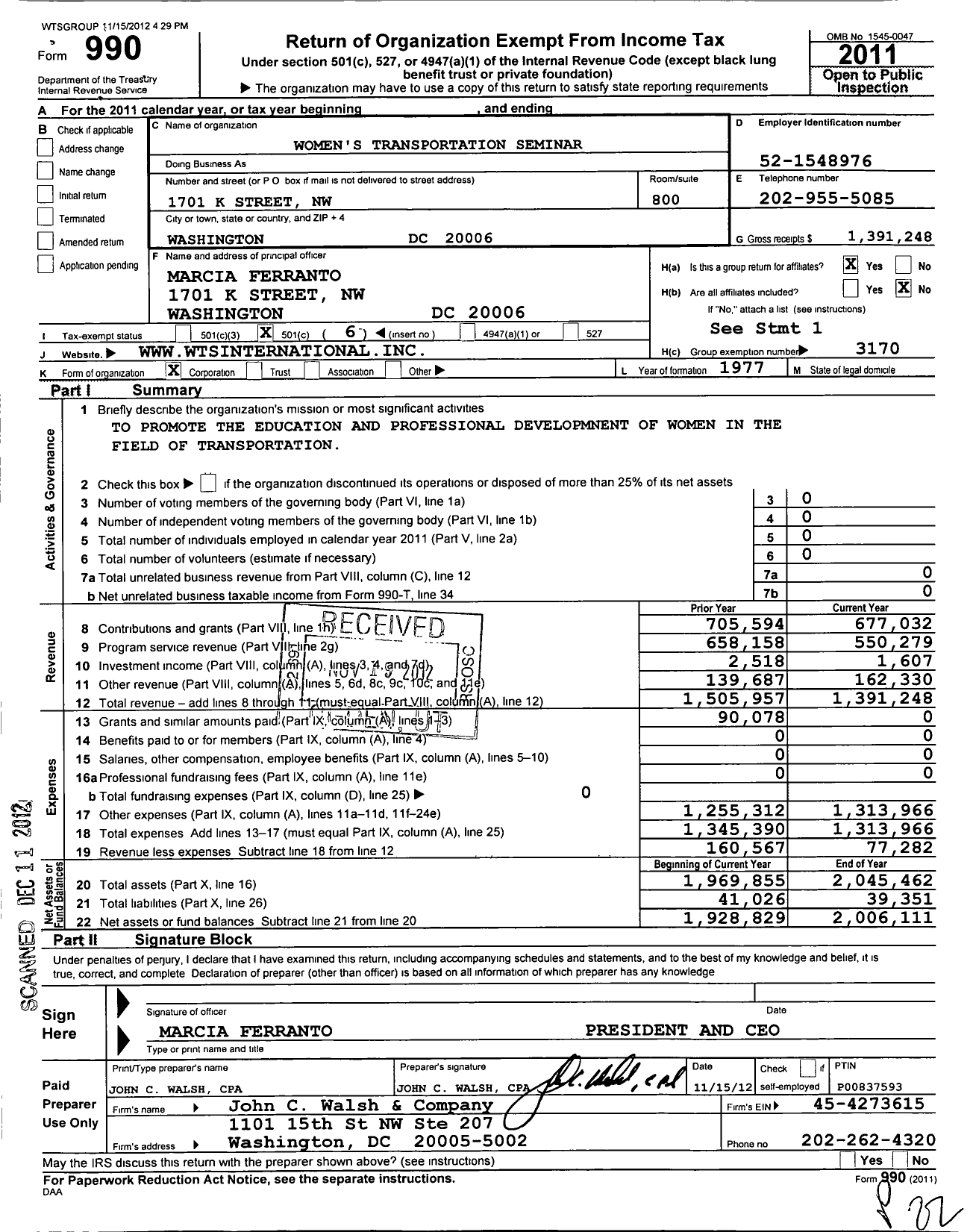 Image of first page of 2011 Form 990O for Womens Transportation Seminar Group Return