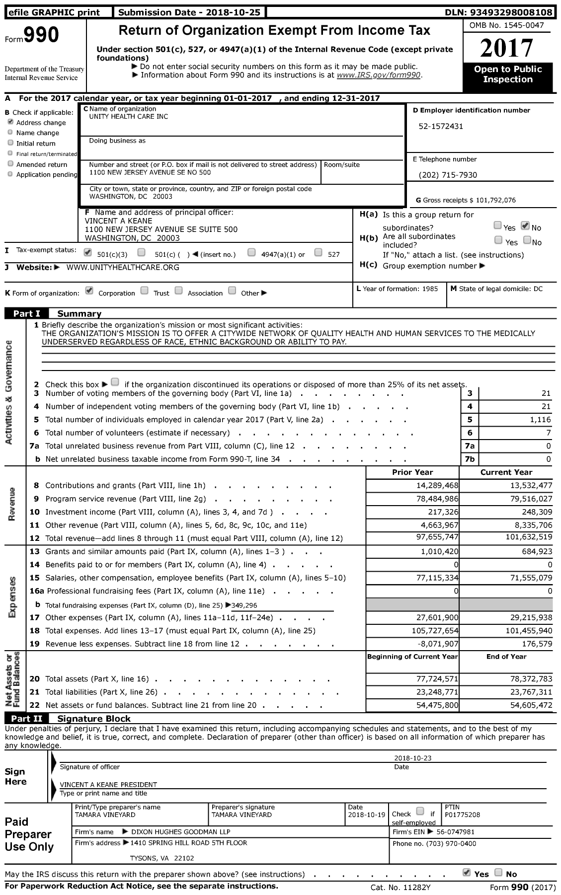 Image of first page of 2017 Form 990 for Unity Health Care