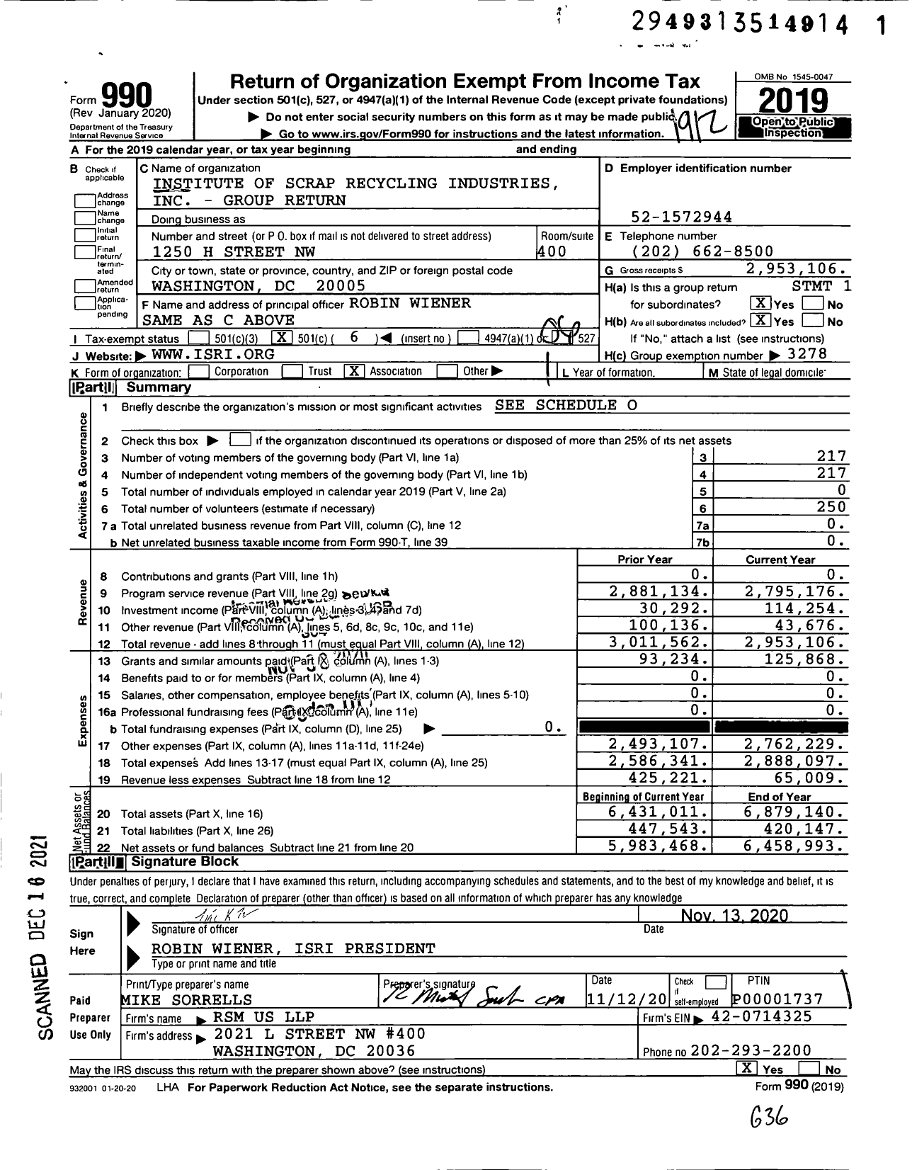 Image of first page of 2019 Form 990O for Institute of Scrap Recycling Industries (ISRI)