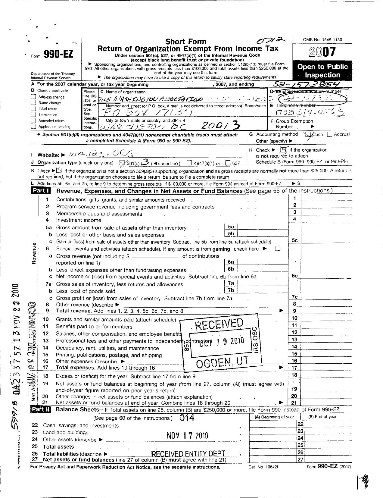 Image of first page of 2007 Form 990EZ for The Washington Association of Black Journalists