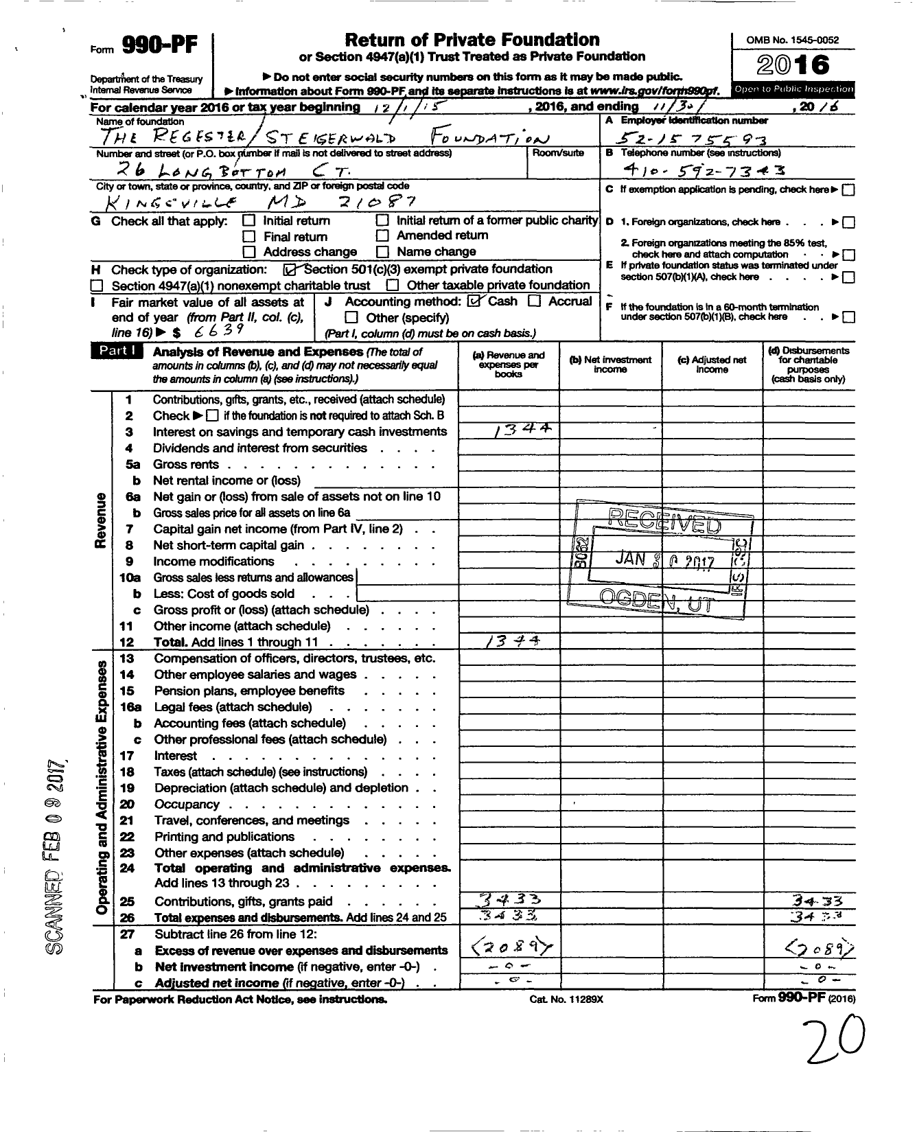 Image of first page of 2015 Form 990PF for Register Steigerwald Foundation