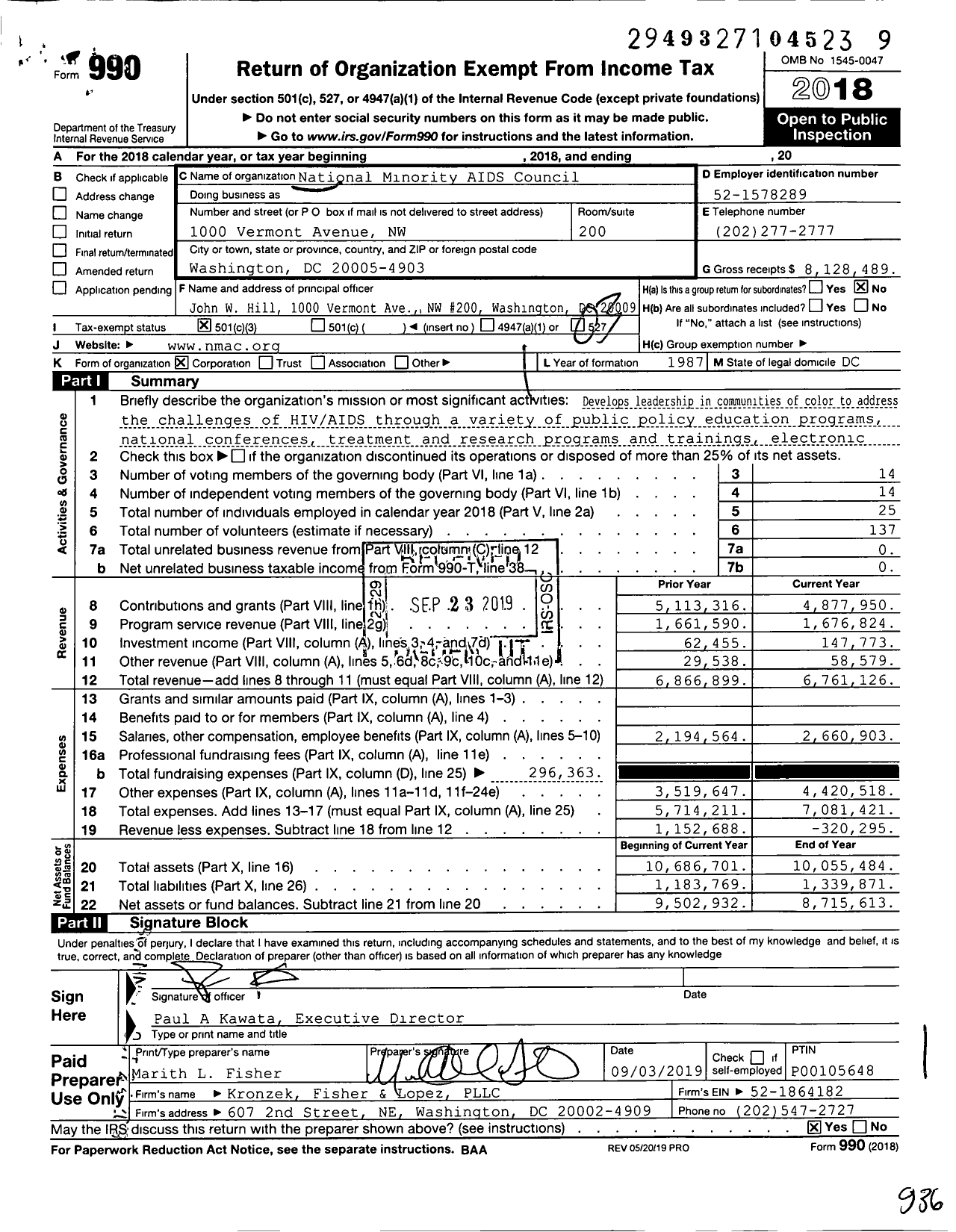 Image of first page of 2018 Form 990 for National Minority AIDS Council