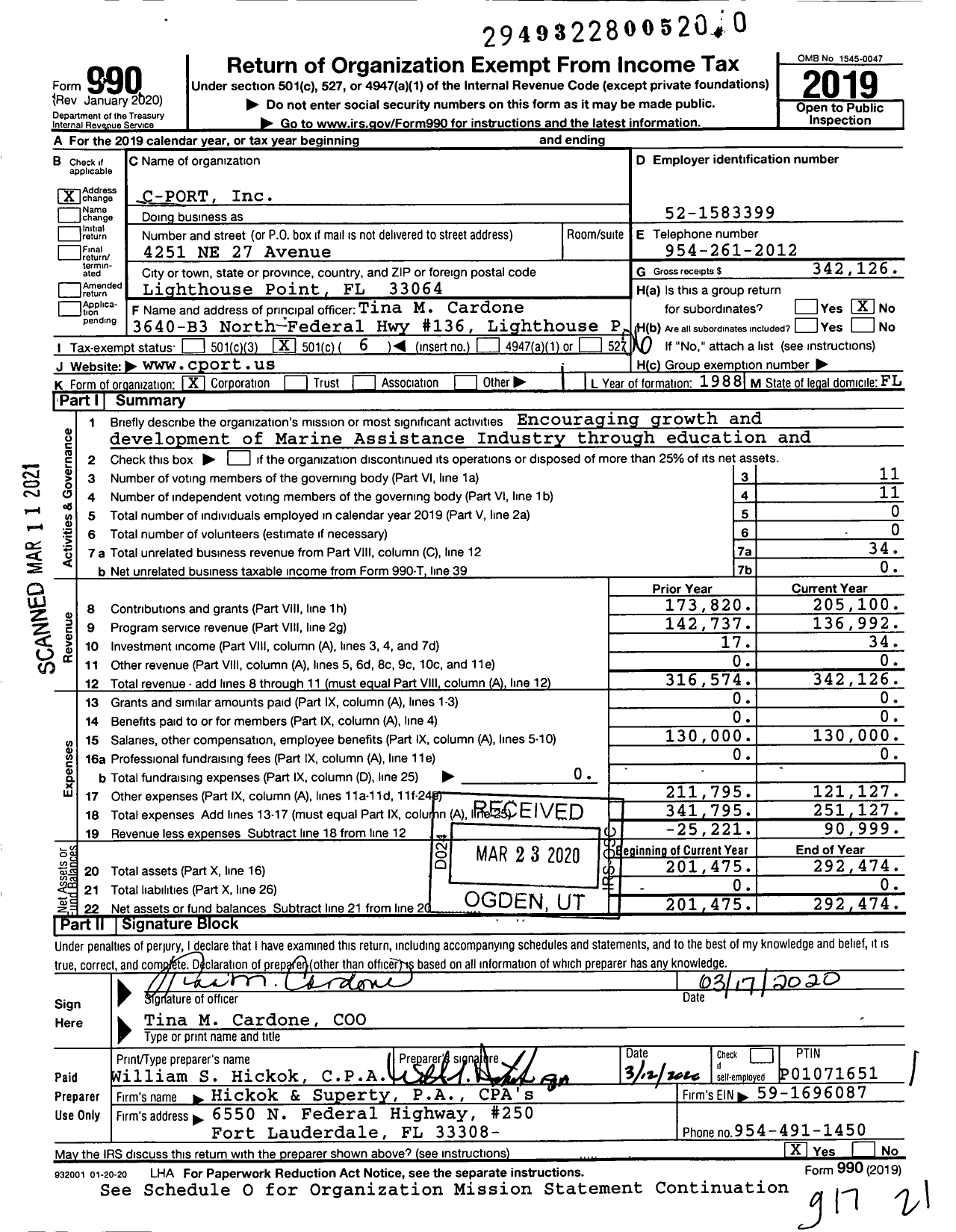 Image of first page of 2019 Form 990O for C-Port