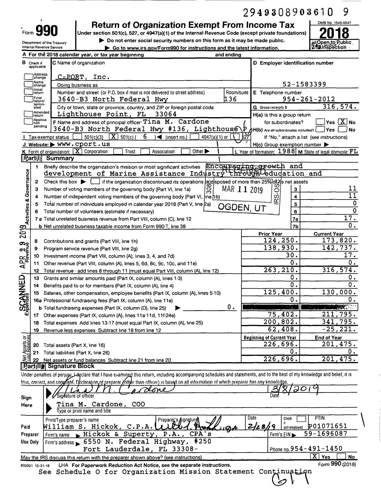 Image of first page of 2018 Form 990O for C-Port