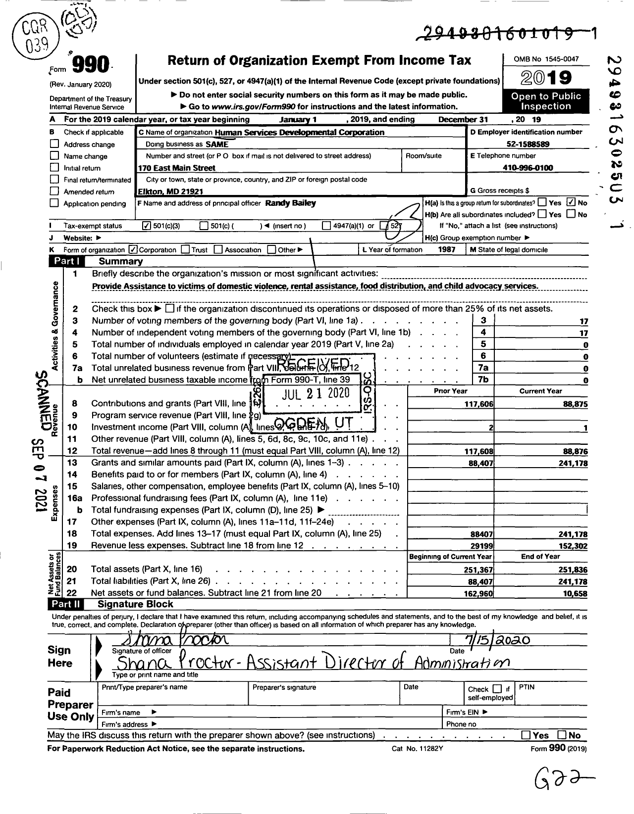 Image of first page of 2019 Form 990 for Human Services Developmental Corporation