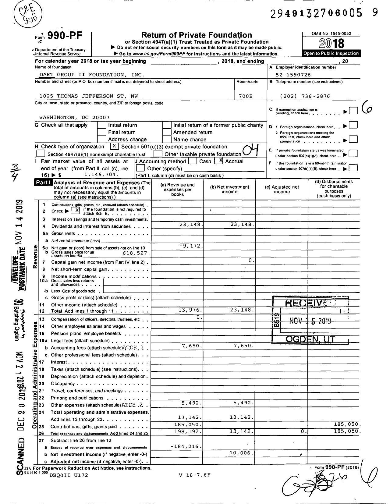 Image of first page of 2018 Form 990PF for Dart Group Ii Foundation