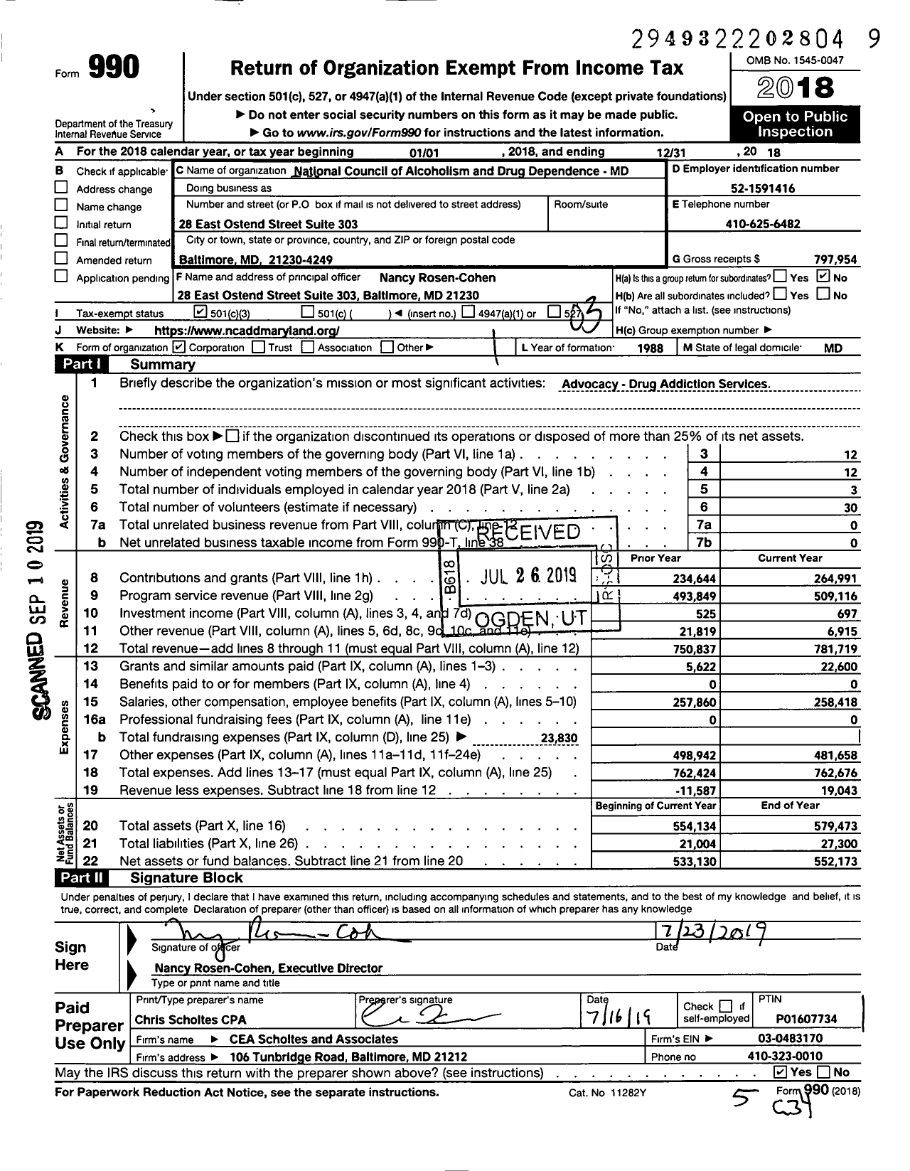 Image of first page of 2018 Form 990 for National Council of Alcoholism and Drug