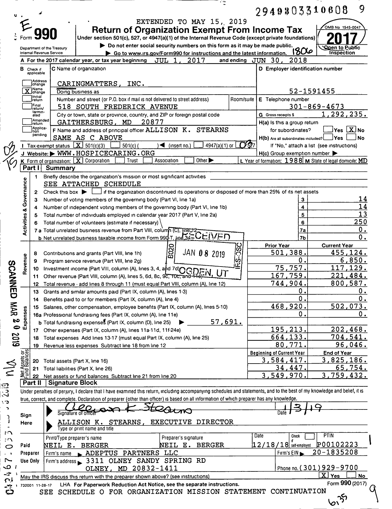 Image of first page of 2017 Form 990 for CaringMatters