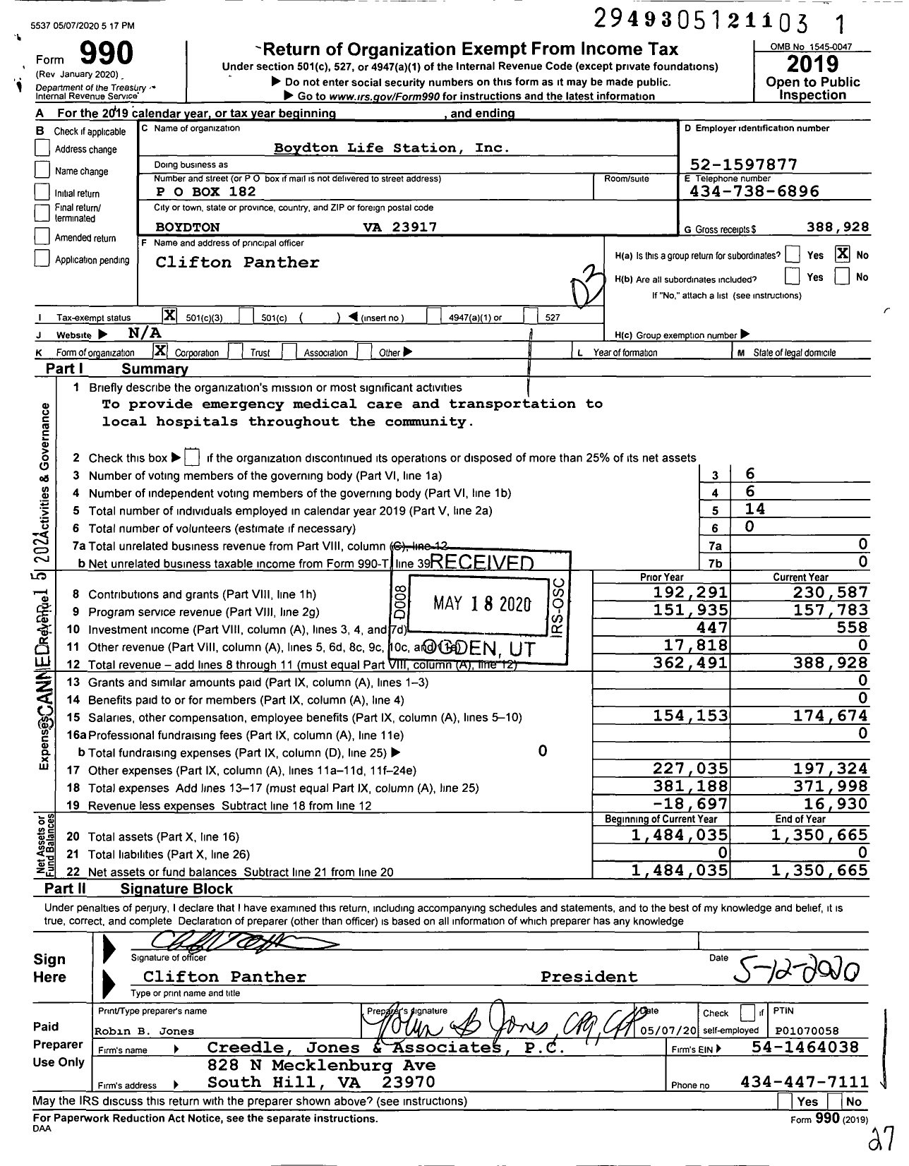 Image of first page of 2019 Form 990 for Boydton Life Station