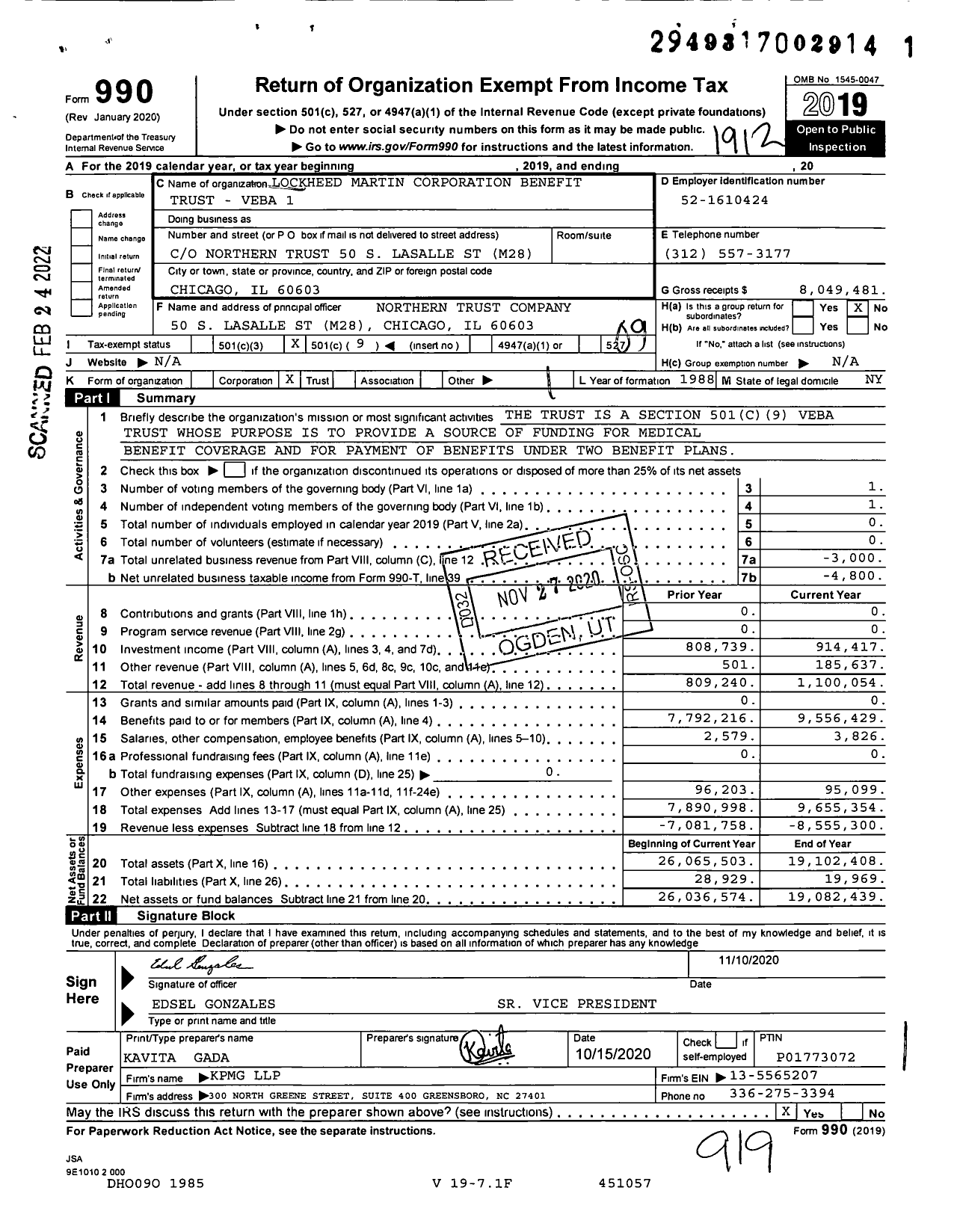 Image of first page of 2019 Form 990O for Lockheed Martin Corporation Benefit Trust - Veba 1