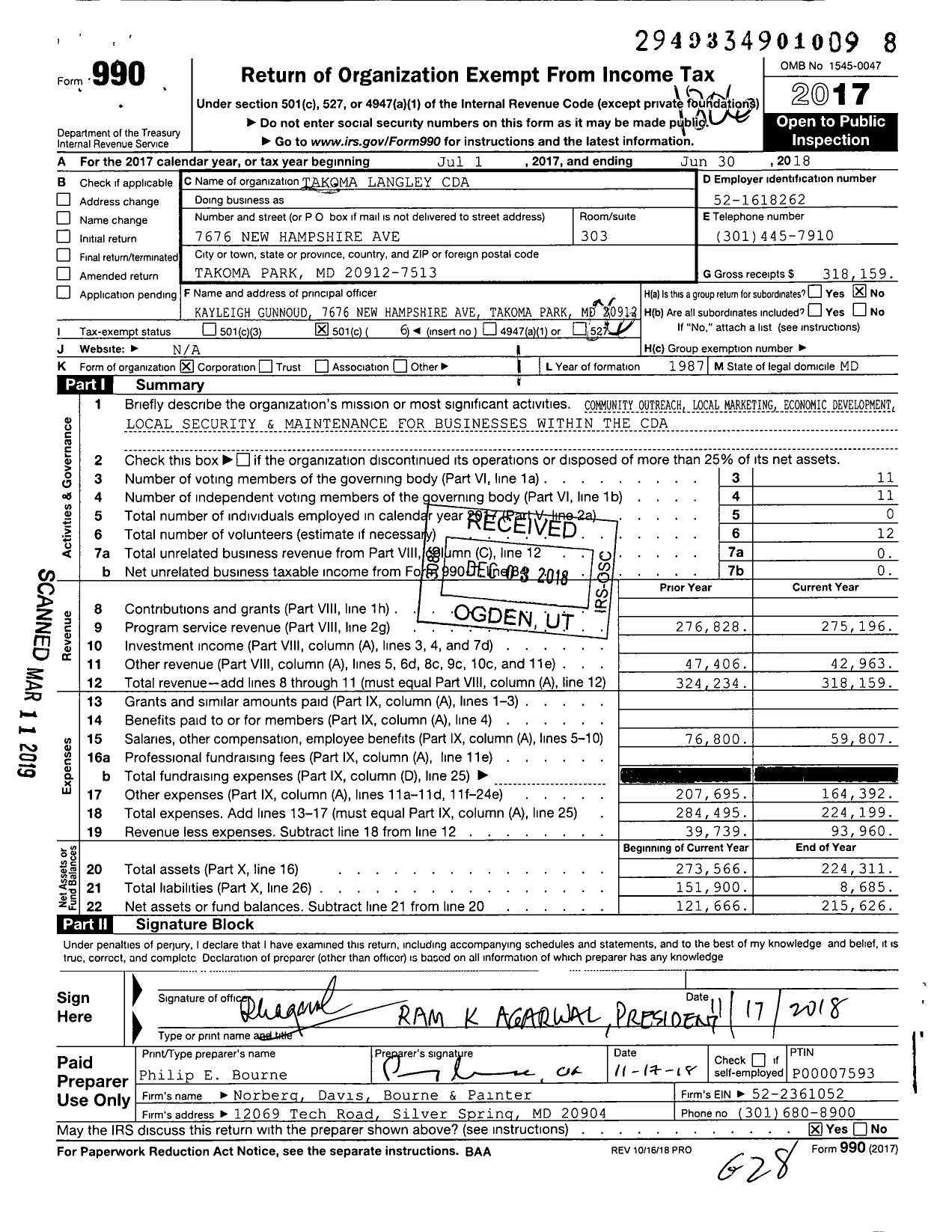 Image of first page of 2017 Form 990O for Takoma Langley Cda