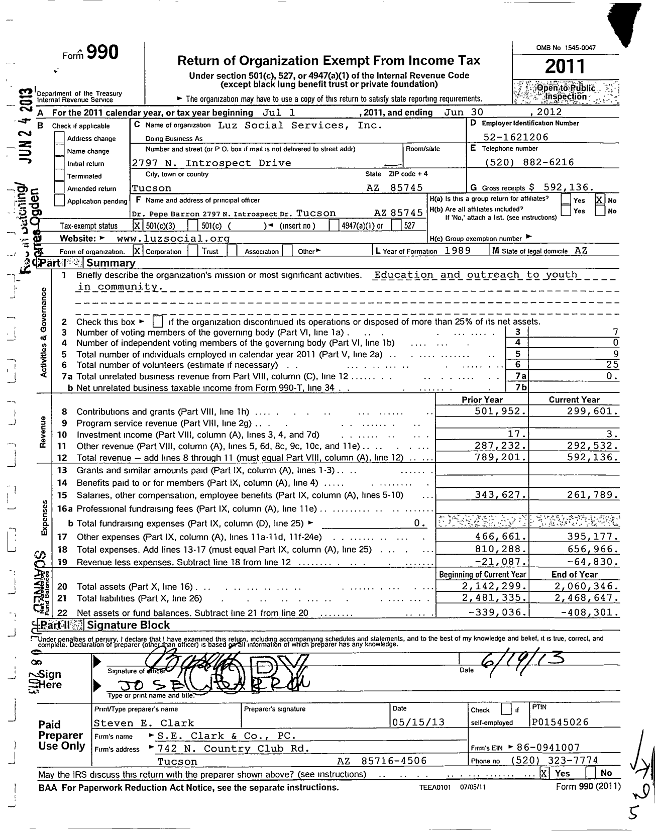 Image of first page of 2011 Form 990 for Luz Social Services