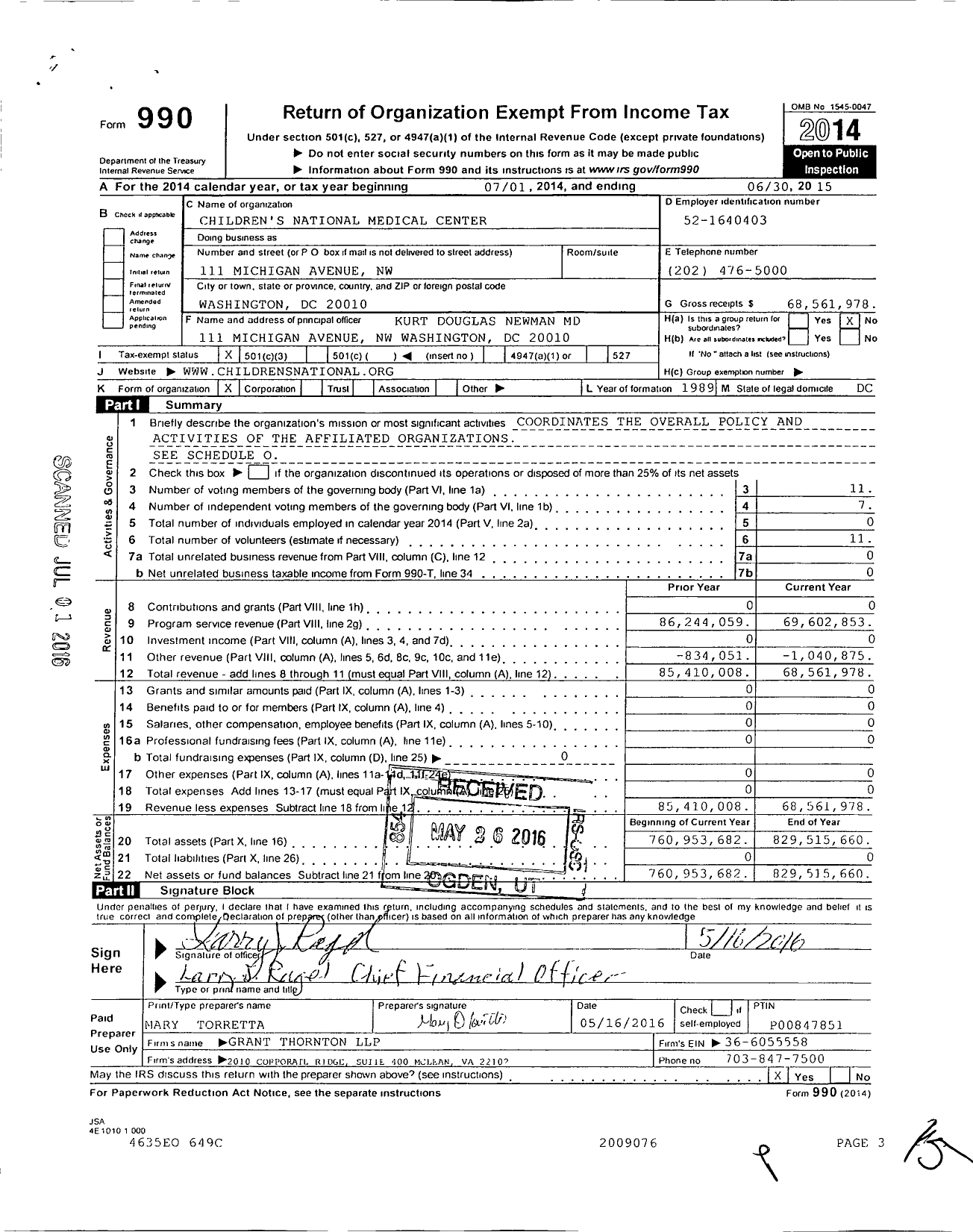 Image of first page of 2014 Form 990 for Children's National