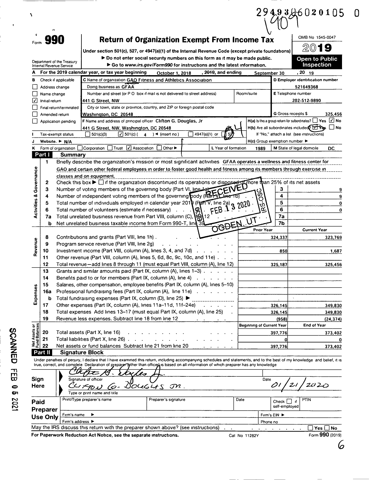 Image of first page of 2018 Form 990O for Gao Fitness and Athletics Association (GFAA)