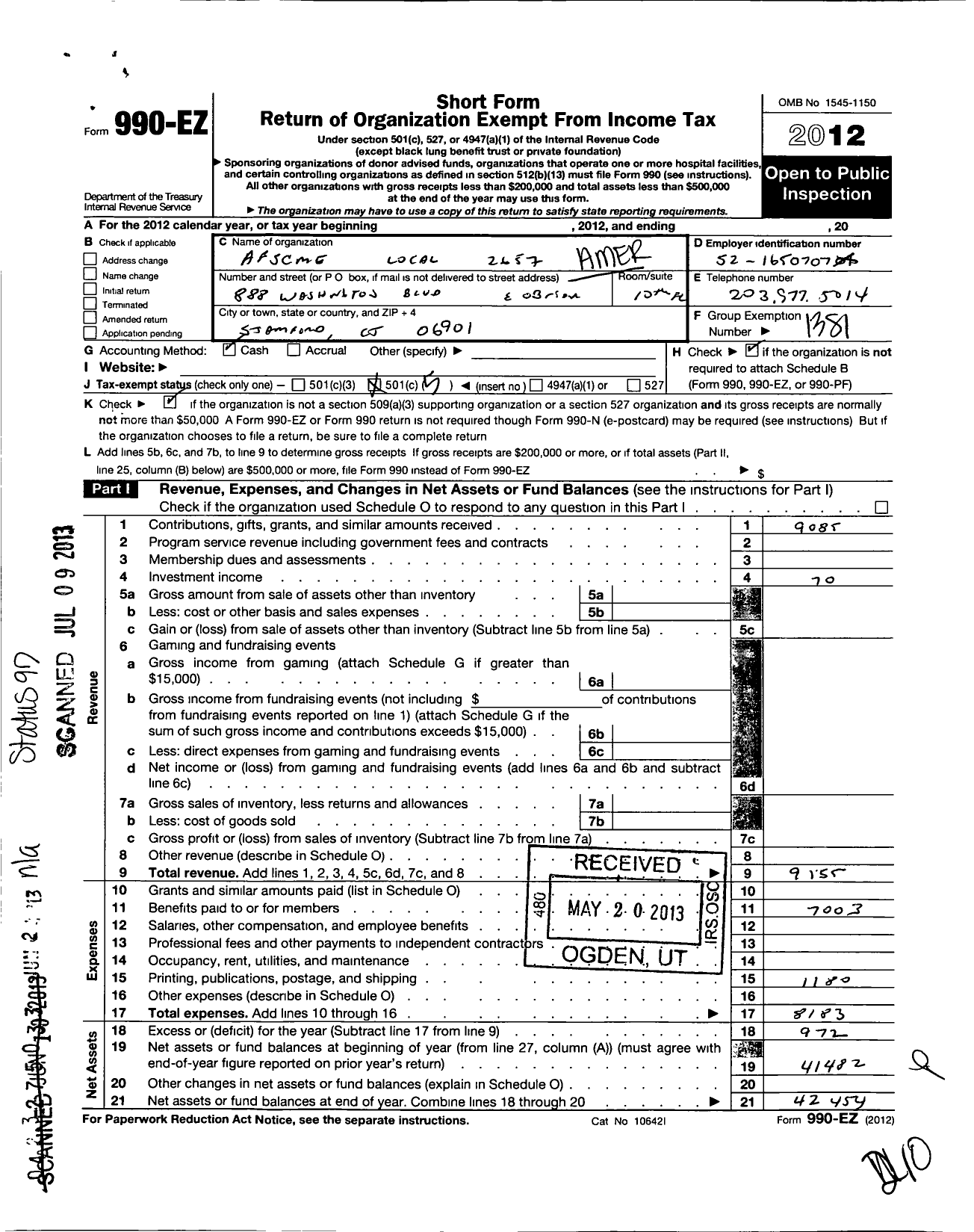 Image of first page of 2012 Form 990EO for American Federation of State County and Municipal Employees