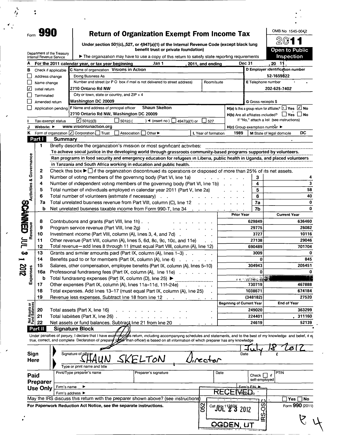 Image of first page of 2011 Form 990 for Africa Development Corps