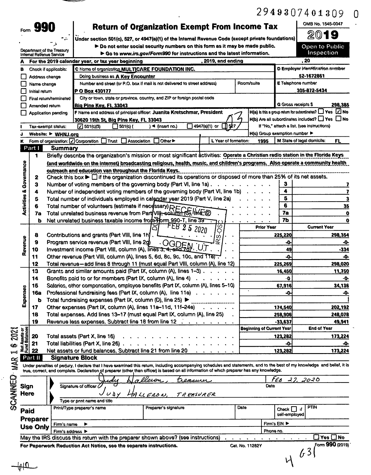 Image of first page of 2019 Form 990 for MultiCare Foundation