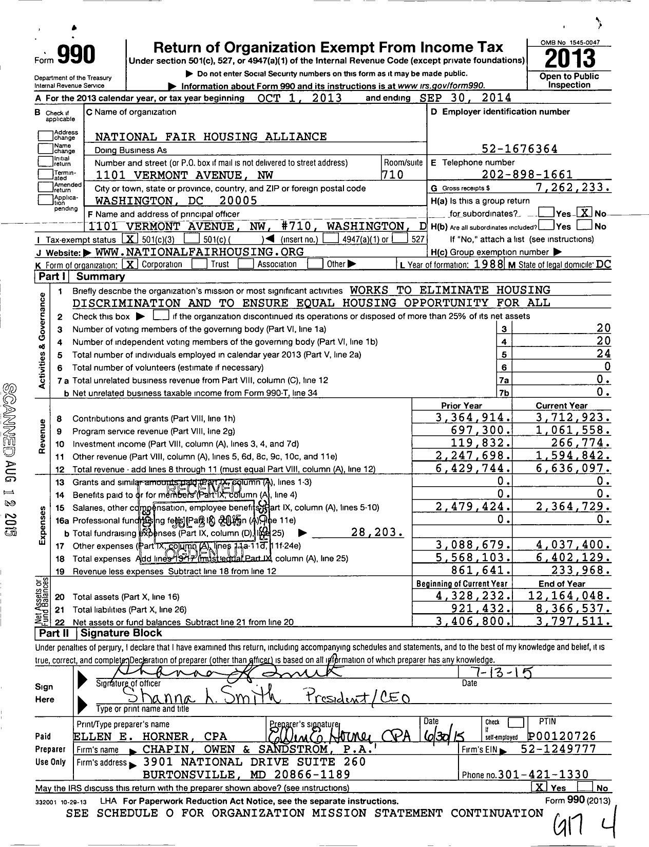 Image of first page of 2013 Form 990 for National Fair Housing Alliance