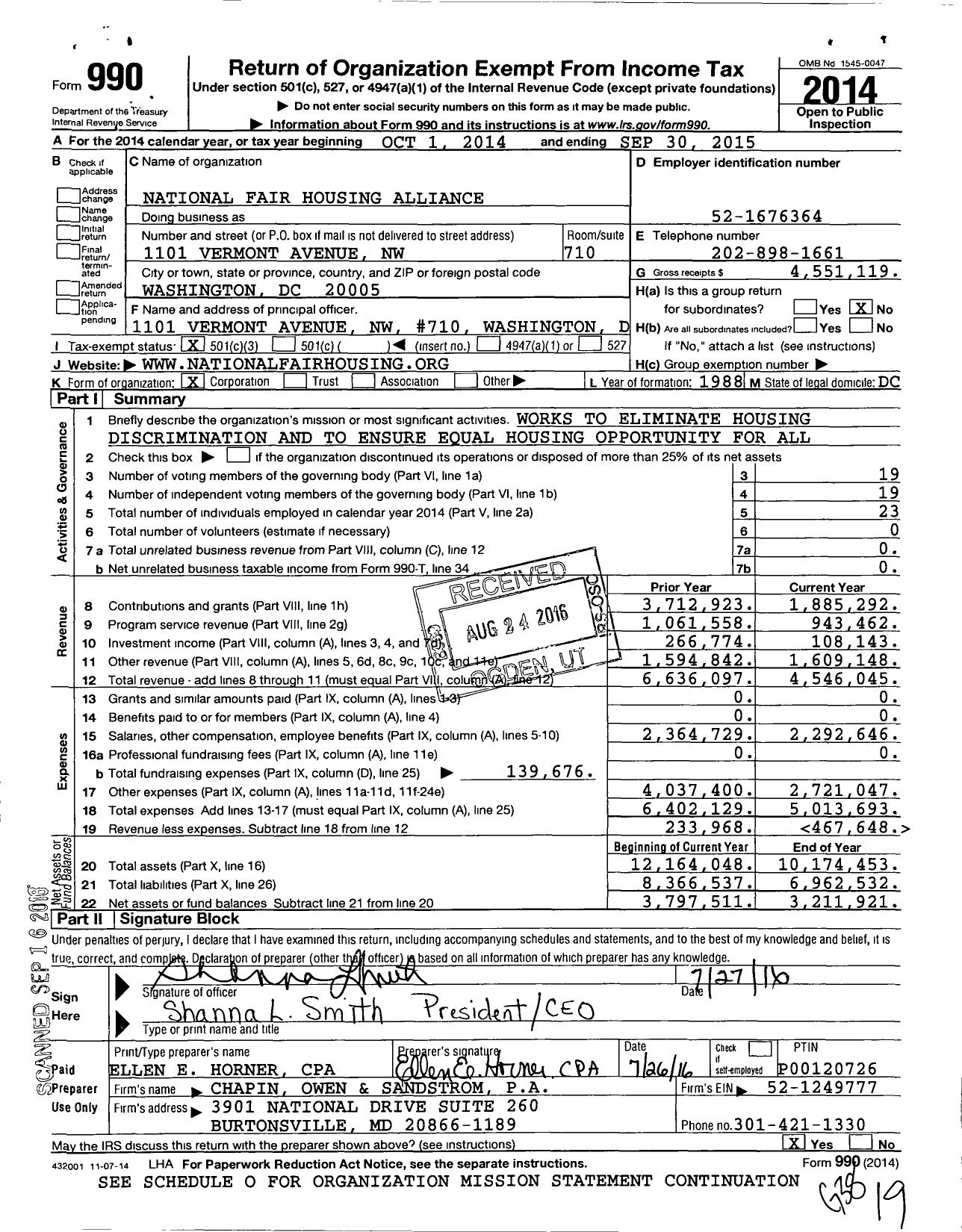 Image of first page of 2014 Form 990 for National Fair Housing Alliance