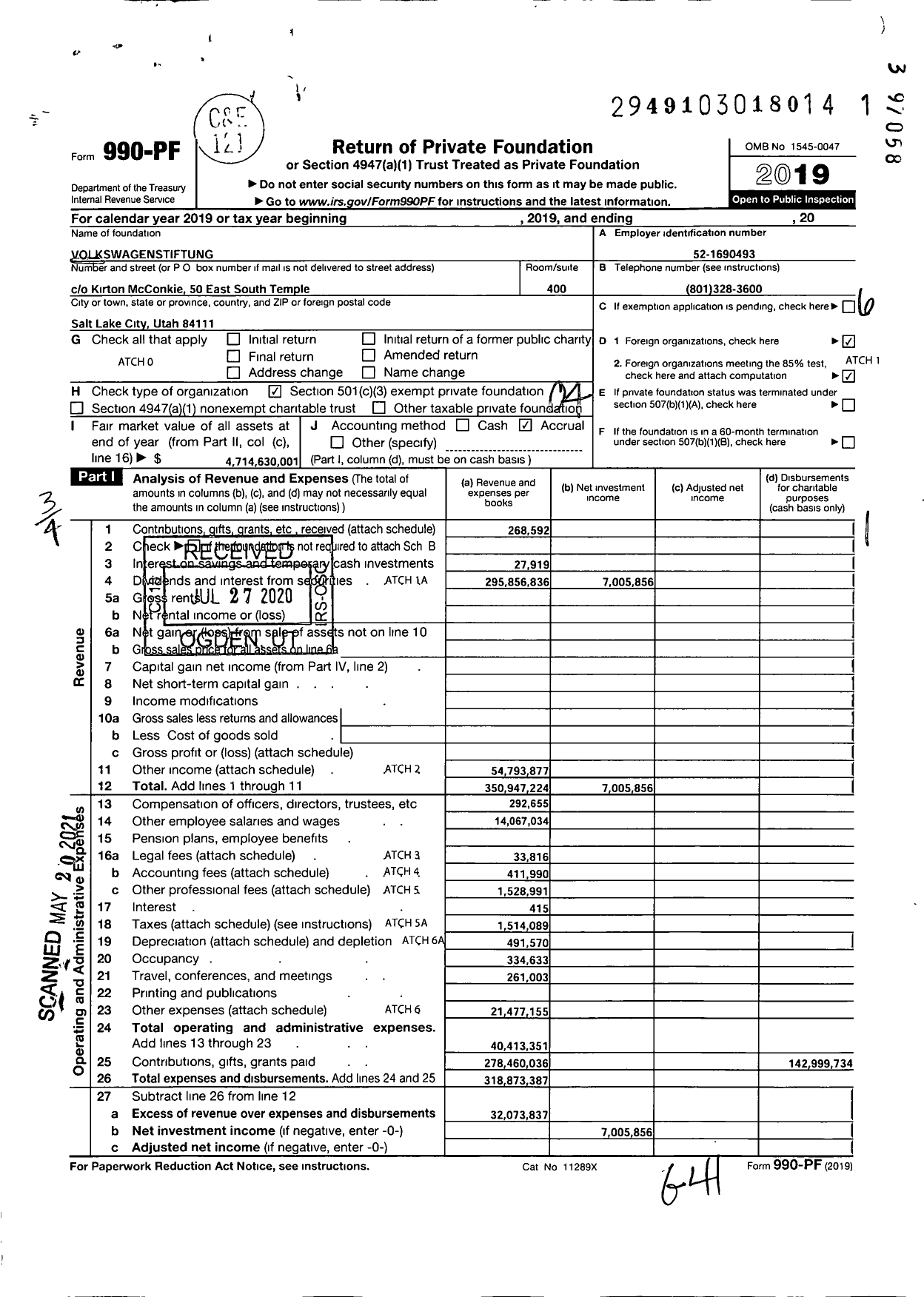 Image of first page of 2019 Form 990PF for VolkswagenStiftung