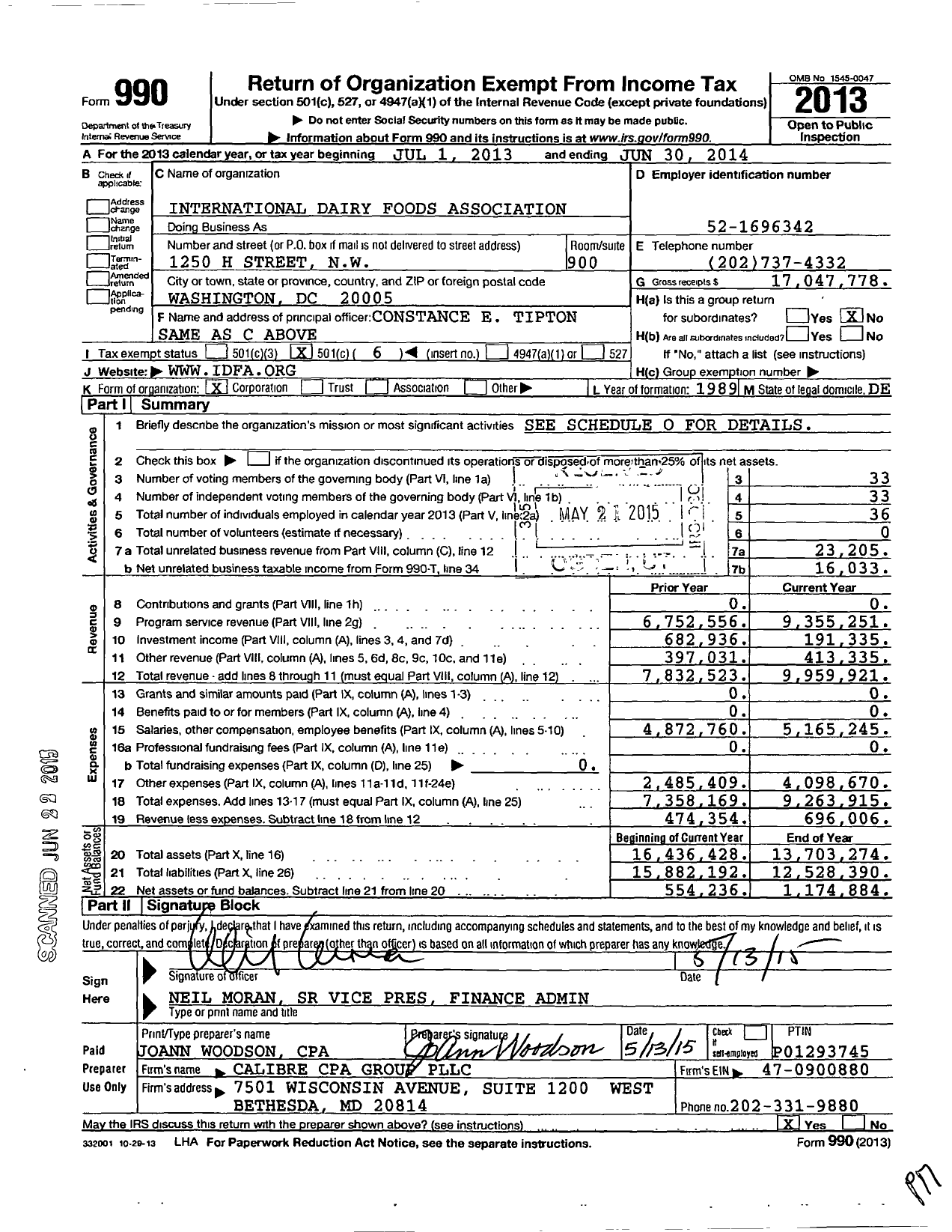 Image of first page of 2013 Form 990O for International Dairy Foods Association (IDFA)