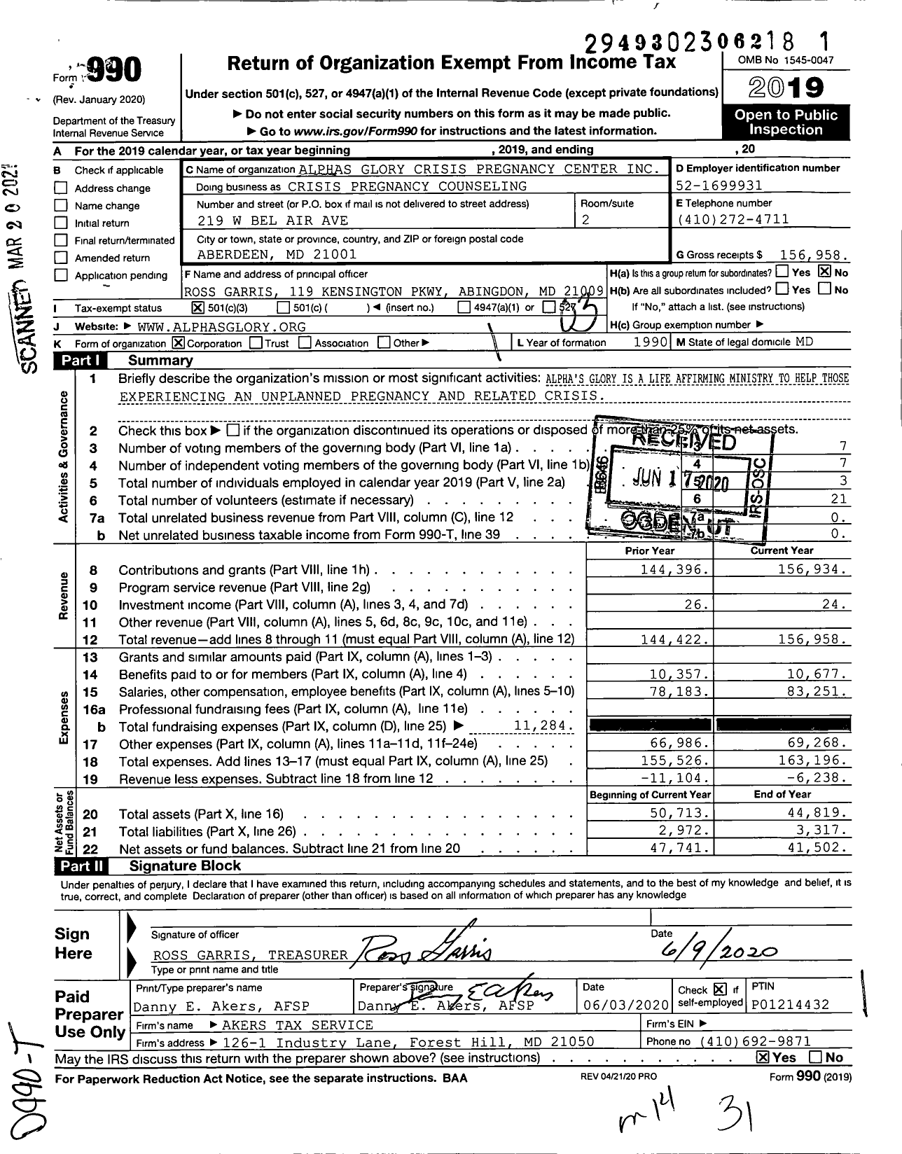 Image of first page of 2019 Form 990 for Crisis Pregnancy Counseling