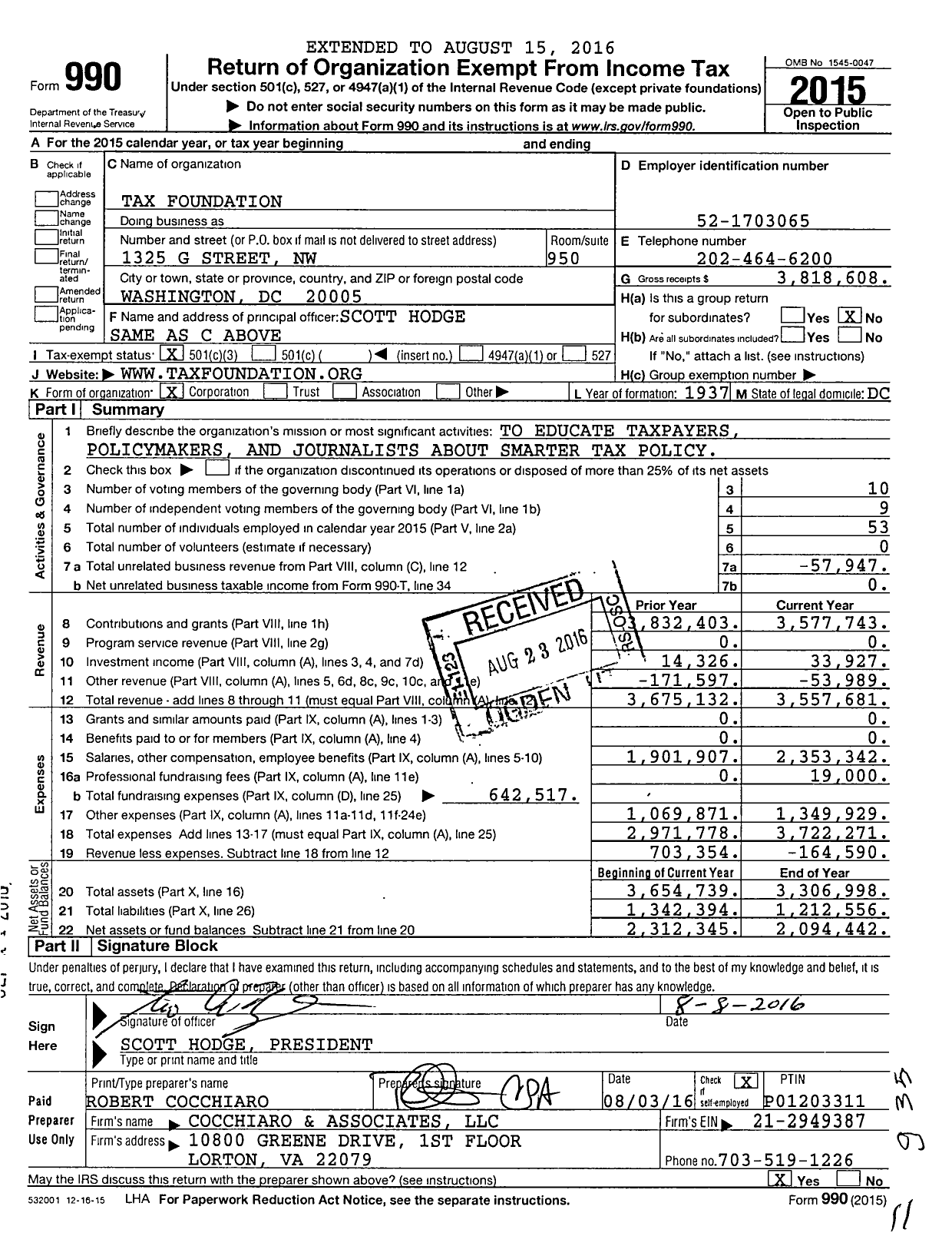 Image of first page of 2015 Form 990 for Tax Foundation