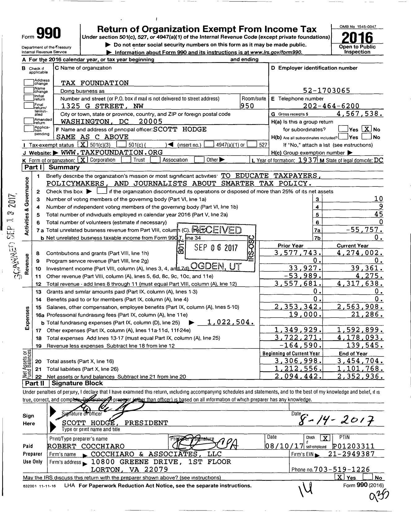 Image of first page of 2016 Form 990 for Tax Foundation