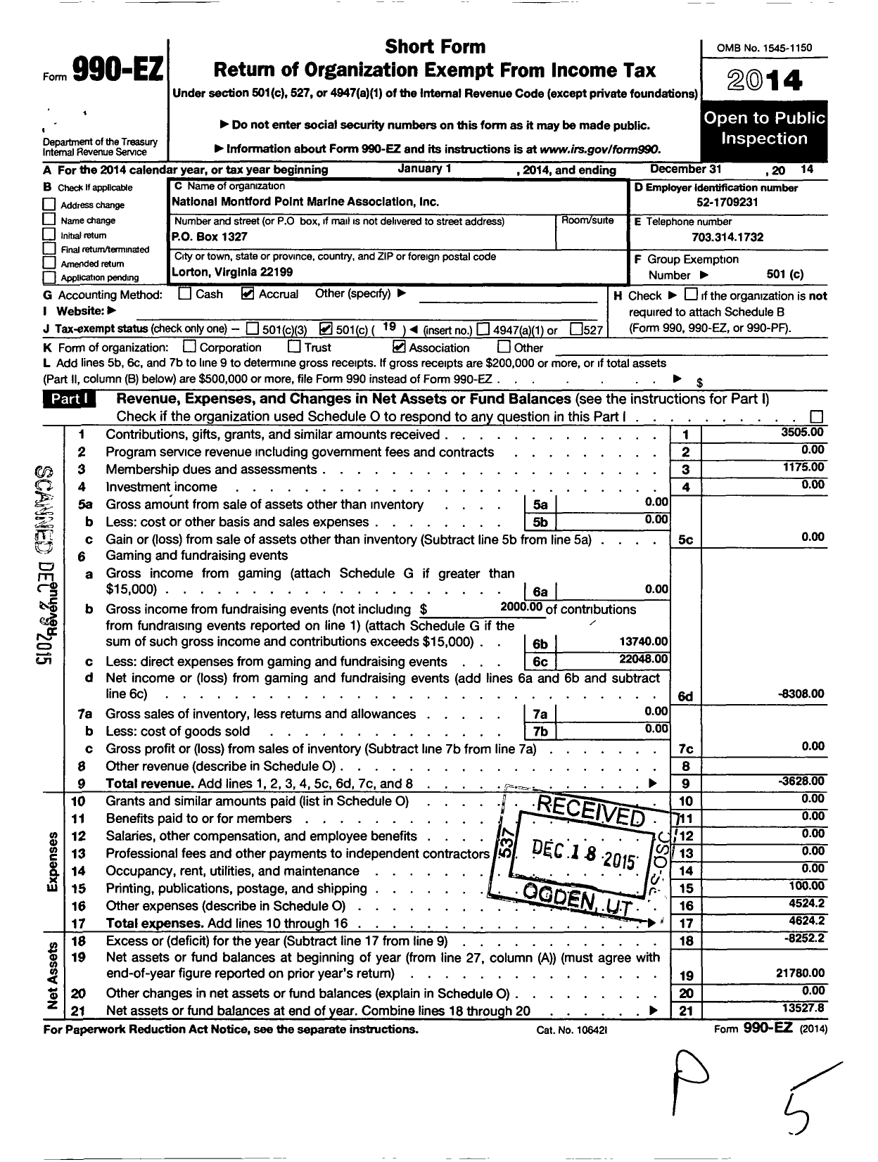 Image of first page of 2014 Form 990EO for Montford Point Marines Association of Washington DC