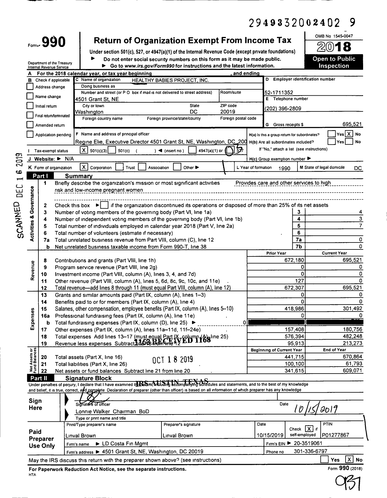 Image of first page of 2018 Form 990 for Healthy Babies Project