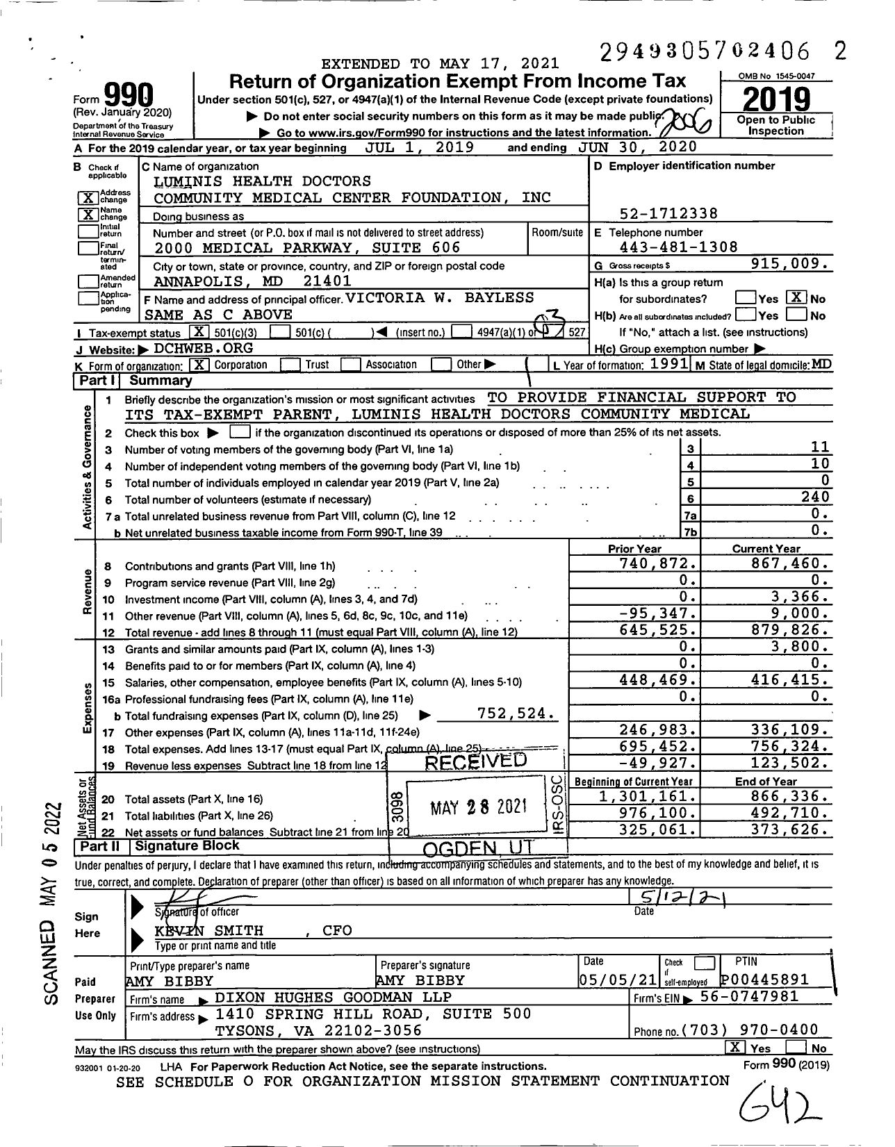 Image of first page of 2019 Form 990 for Luminis Health Doctors Community Medical Center Foundation