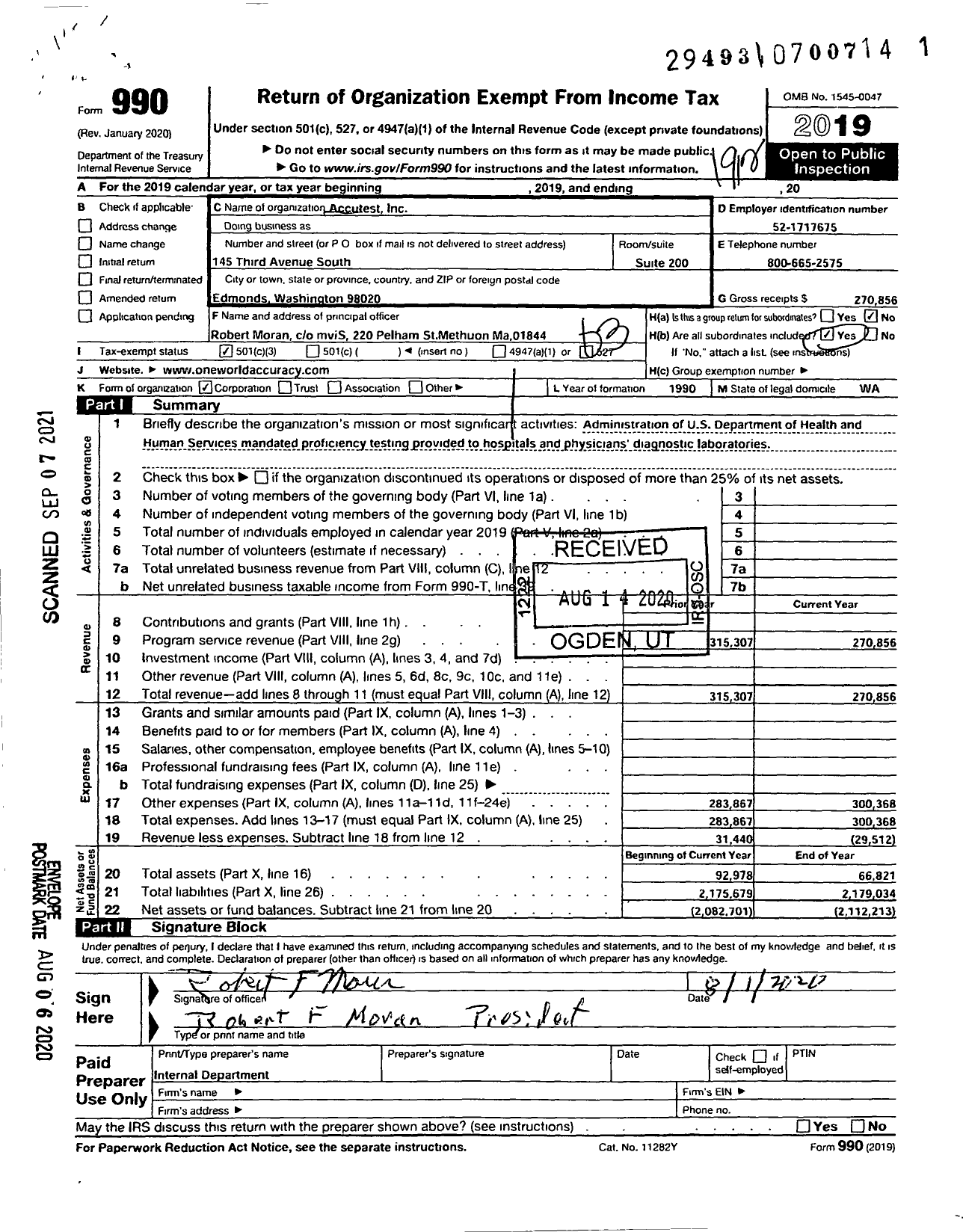 Image of first page of 2019 Form 990 for Accutest