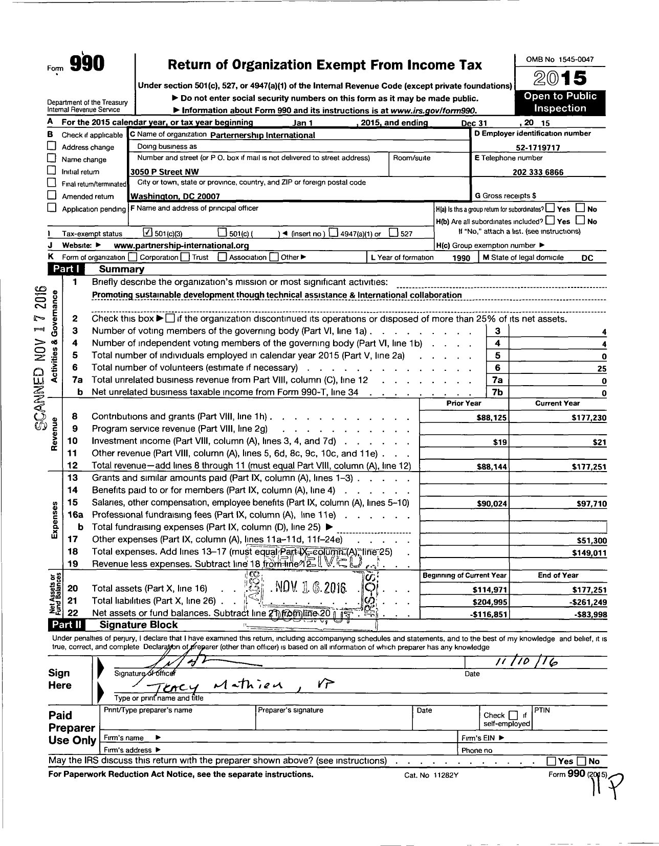 Image of first page of 2015 Form 990 for Partnership International