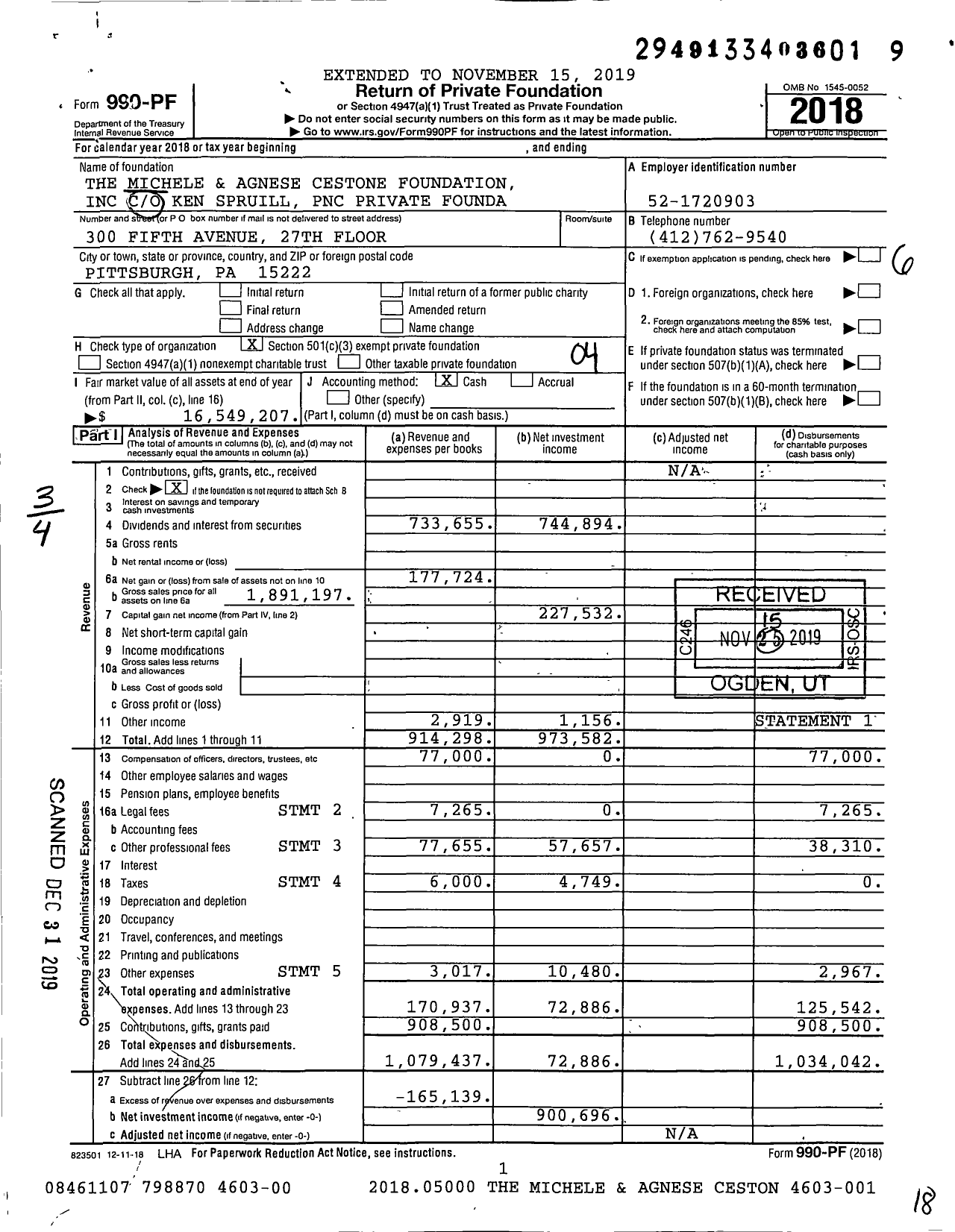 Image of first page of 2018 Form 990PF for The Michele and Agnese Cestone Foundation