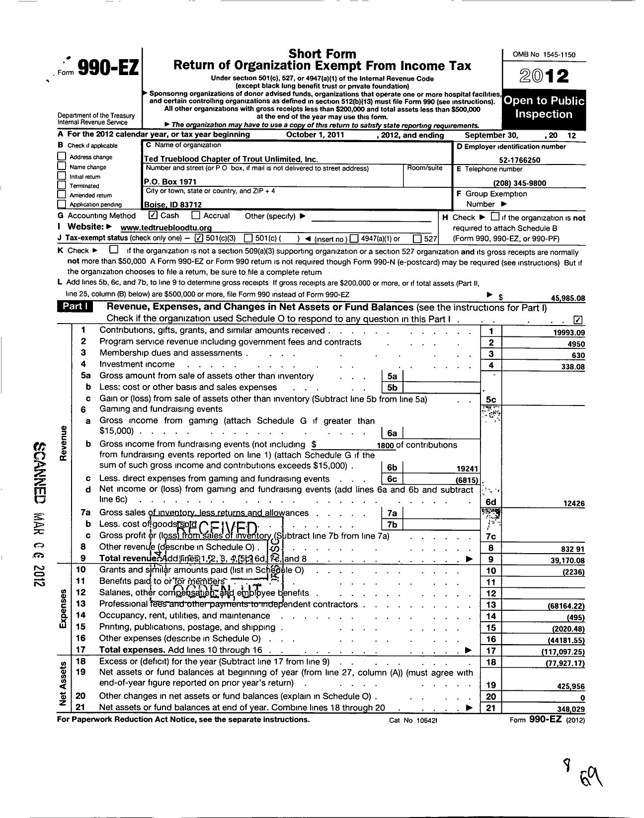 Image of first page of 2011 Form 990EZ for Trout Unlimited - 523 Ted Trueblood