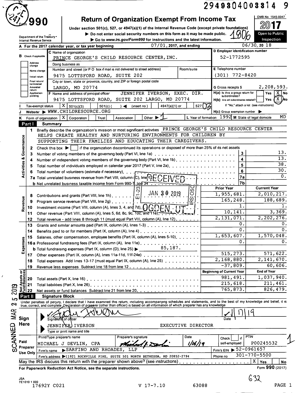 Image of first page of 2017 Form 990 for Prince George's Child Resource Center