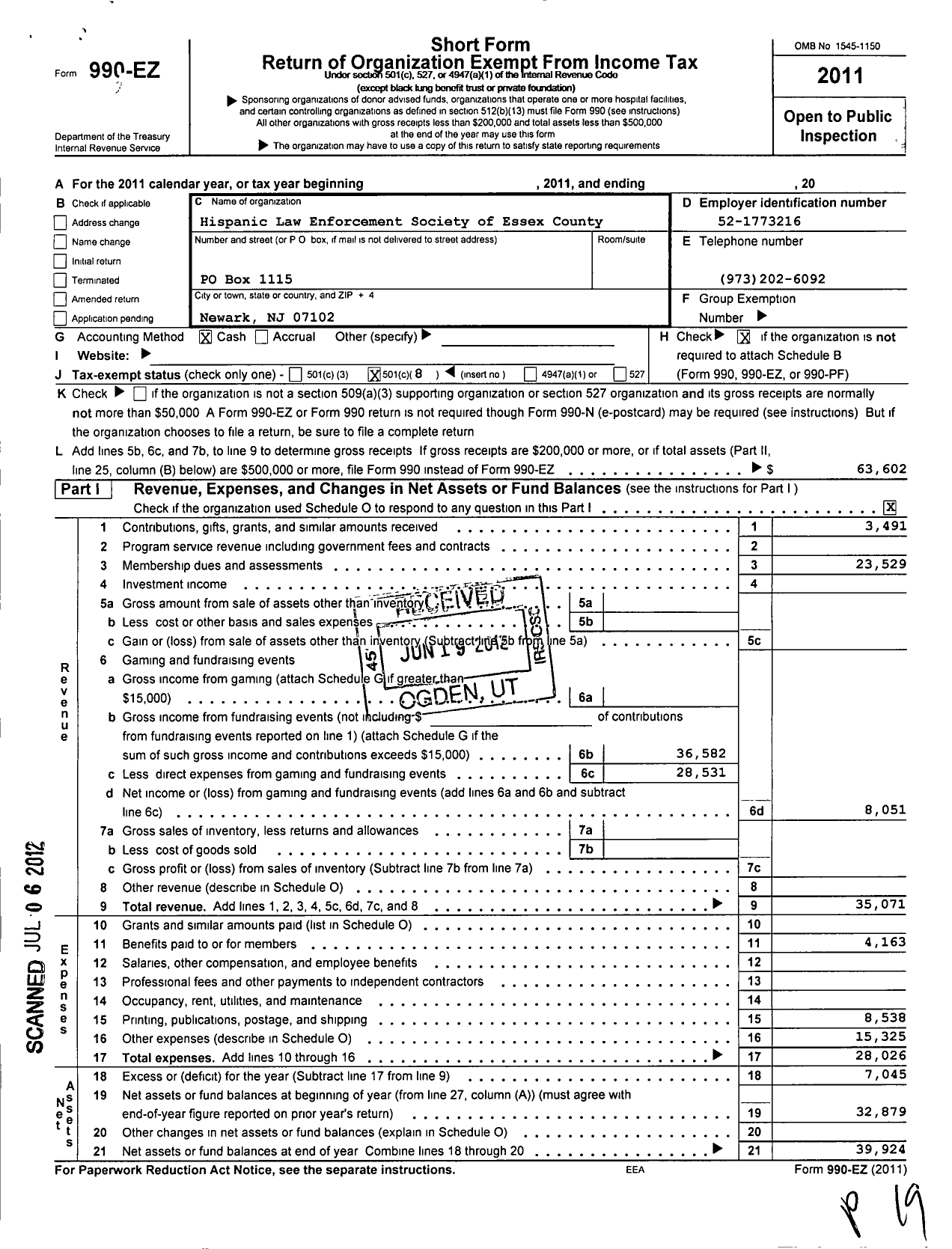 Image of first page of 2011 Form 990EO for Hispanic Law Enforcement Society of Essex County