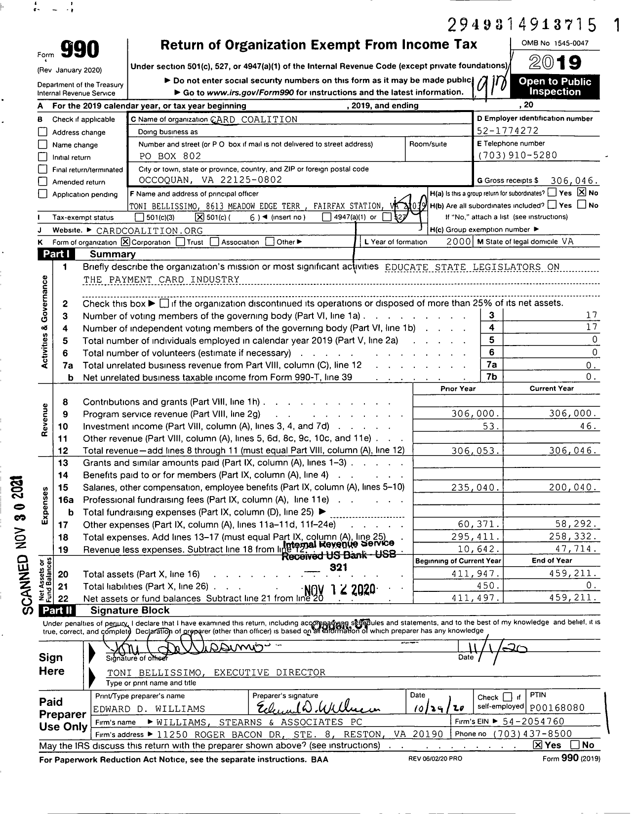 Image of first page of 2019 Form 990O for Card Coalition