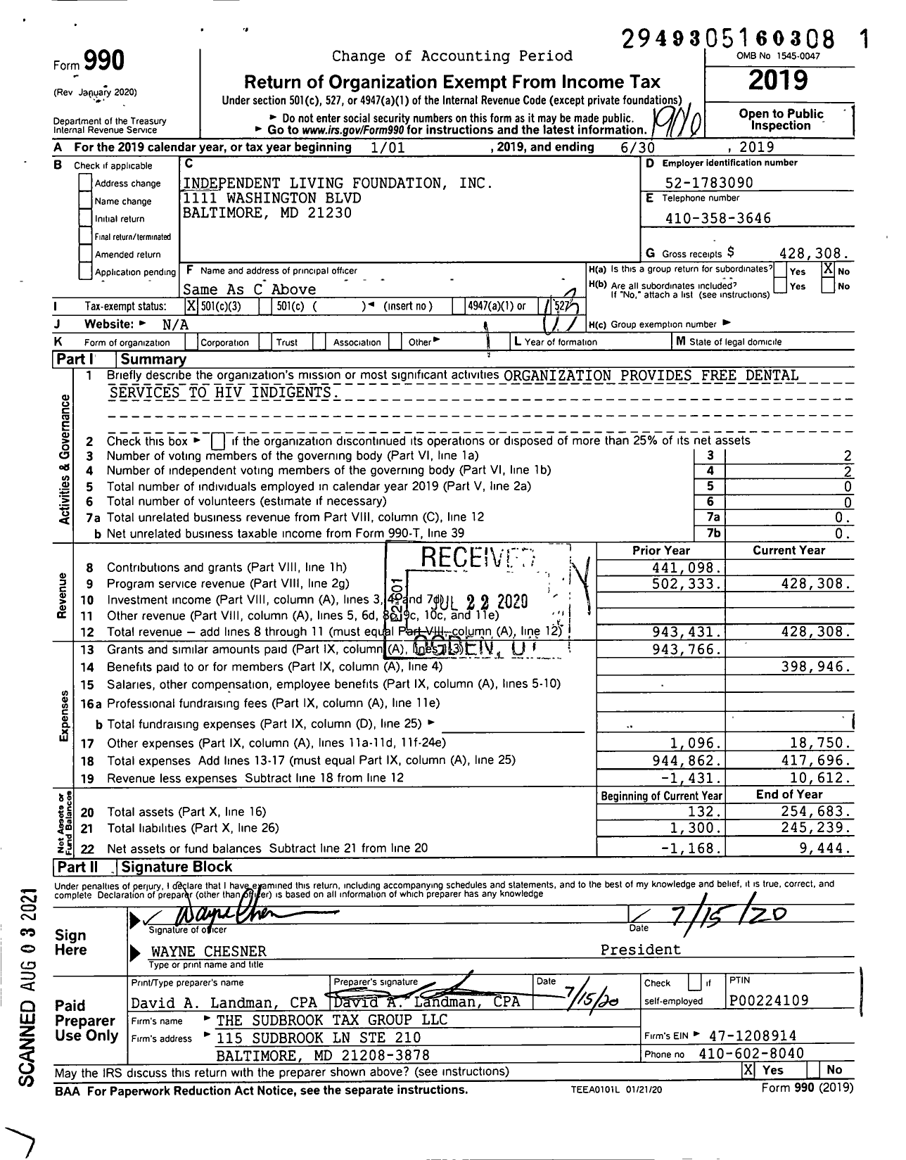 Image of first page of 2018 Form 990 for Independent Living Foundation