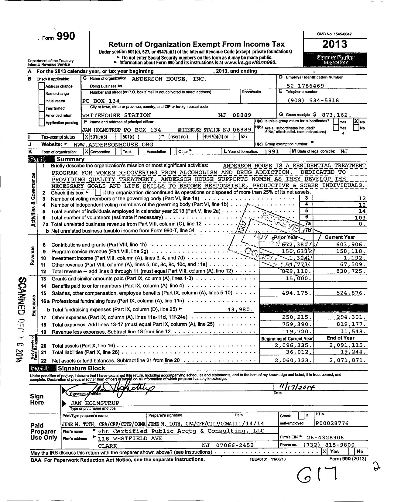 Image of first page of 2013 Form 990 for Anderson House