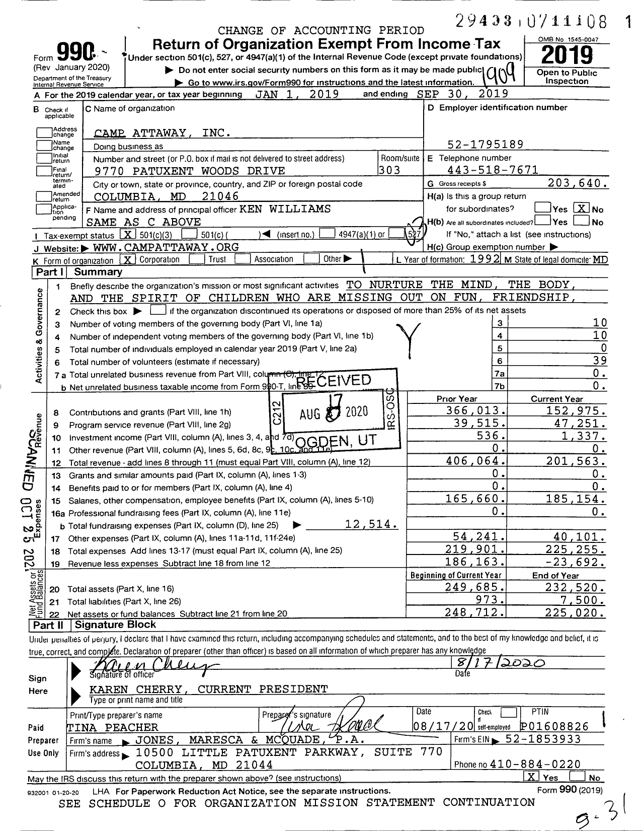 Image of first page of 2018 Form 990 for Camp Attaway