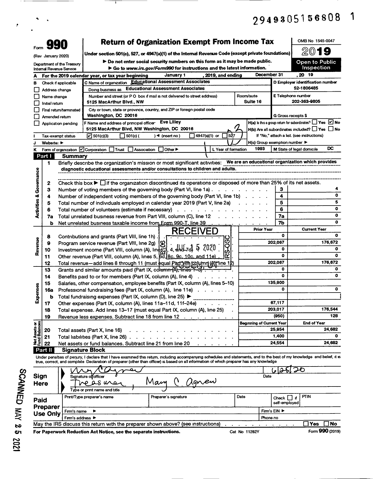 Image of first page of 2019 Form 990 for Educational Assessment Associates