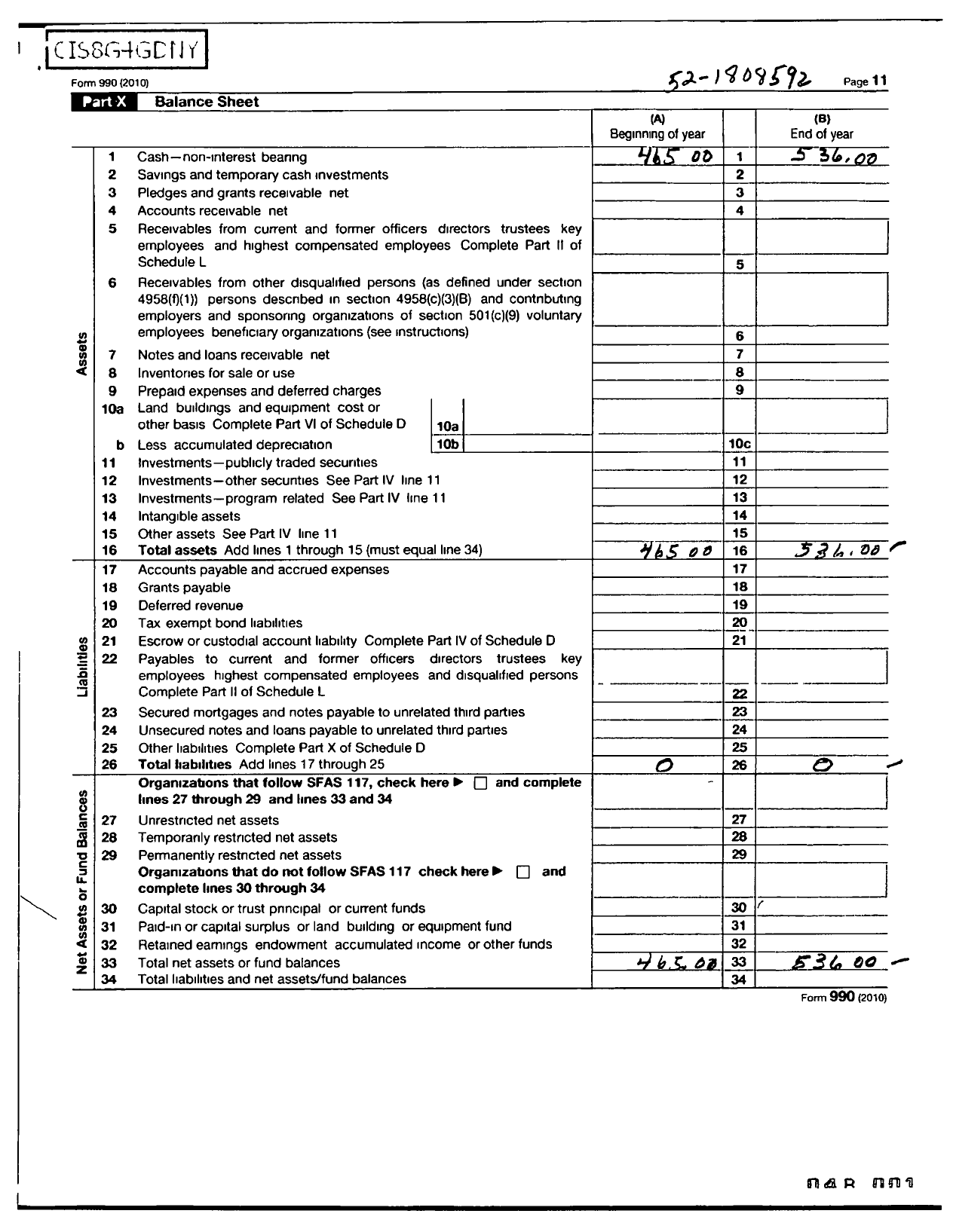 Image of first page of 2010 Form 990R for Garden Club of Ohio / Gleanors Garden Club